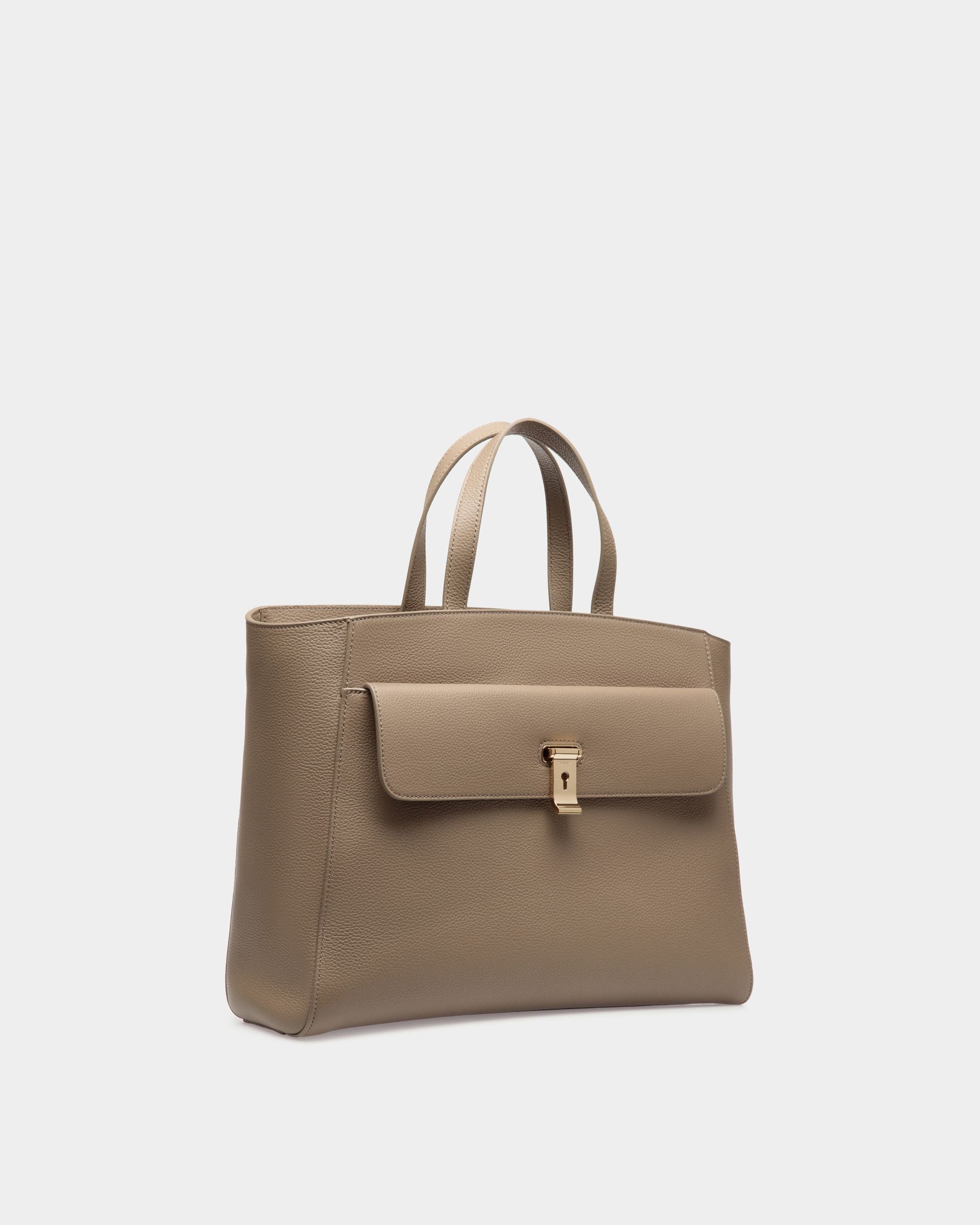 Lock Me Tragetasche Aus Genarbtem Leder In Taupe - Damen - Bally - 03