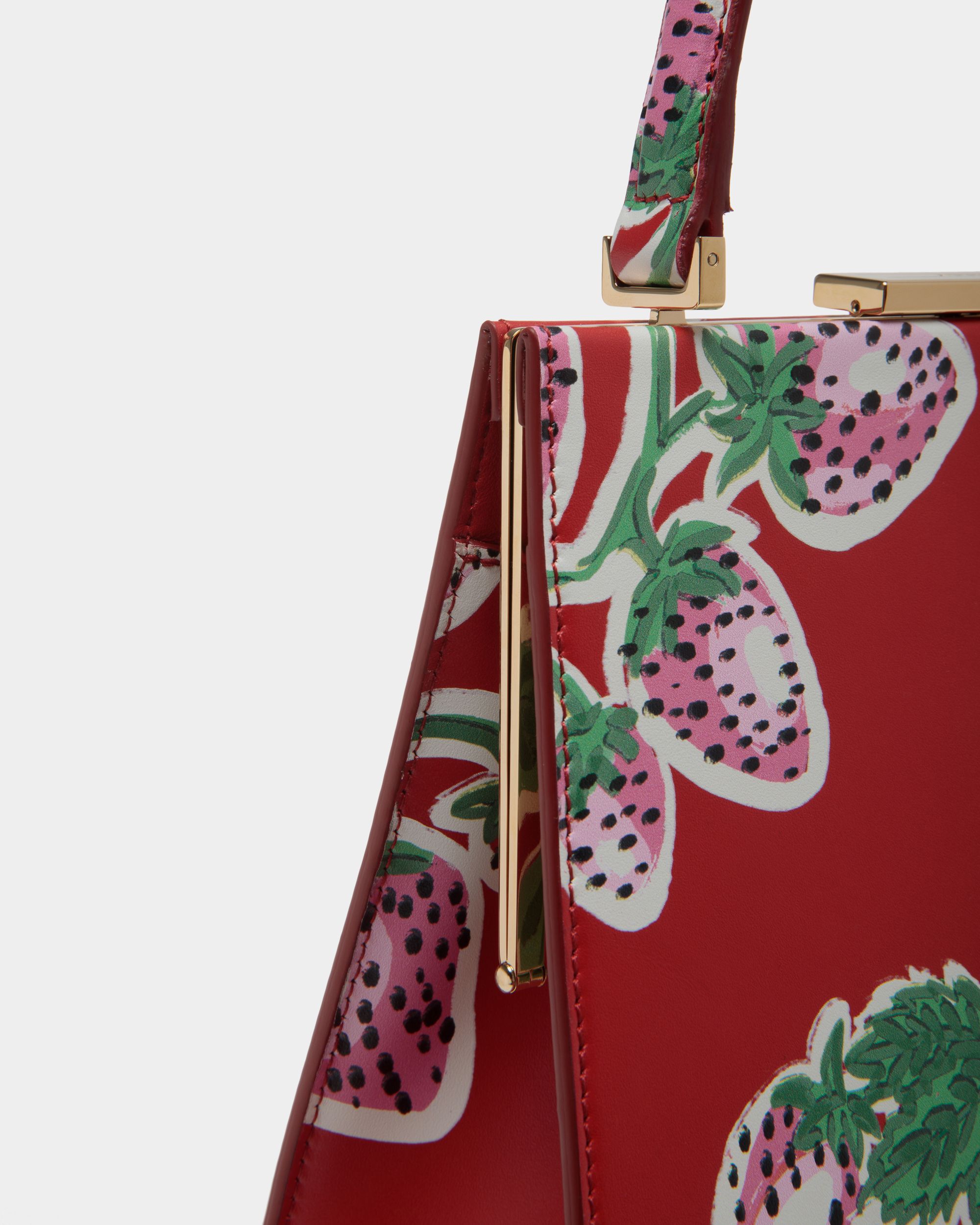 Bedruckte Deco Schultertasche Aus Leder In Strawberry - Damen - Bally - 06
