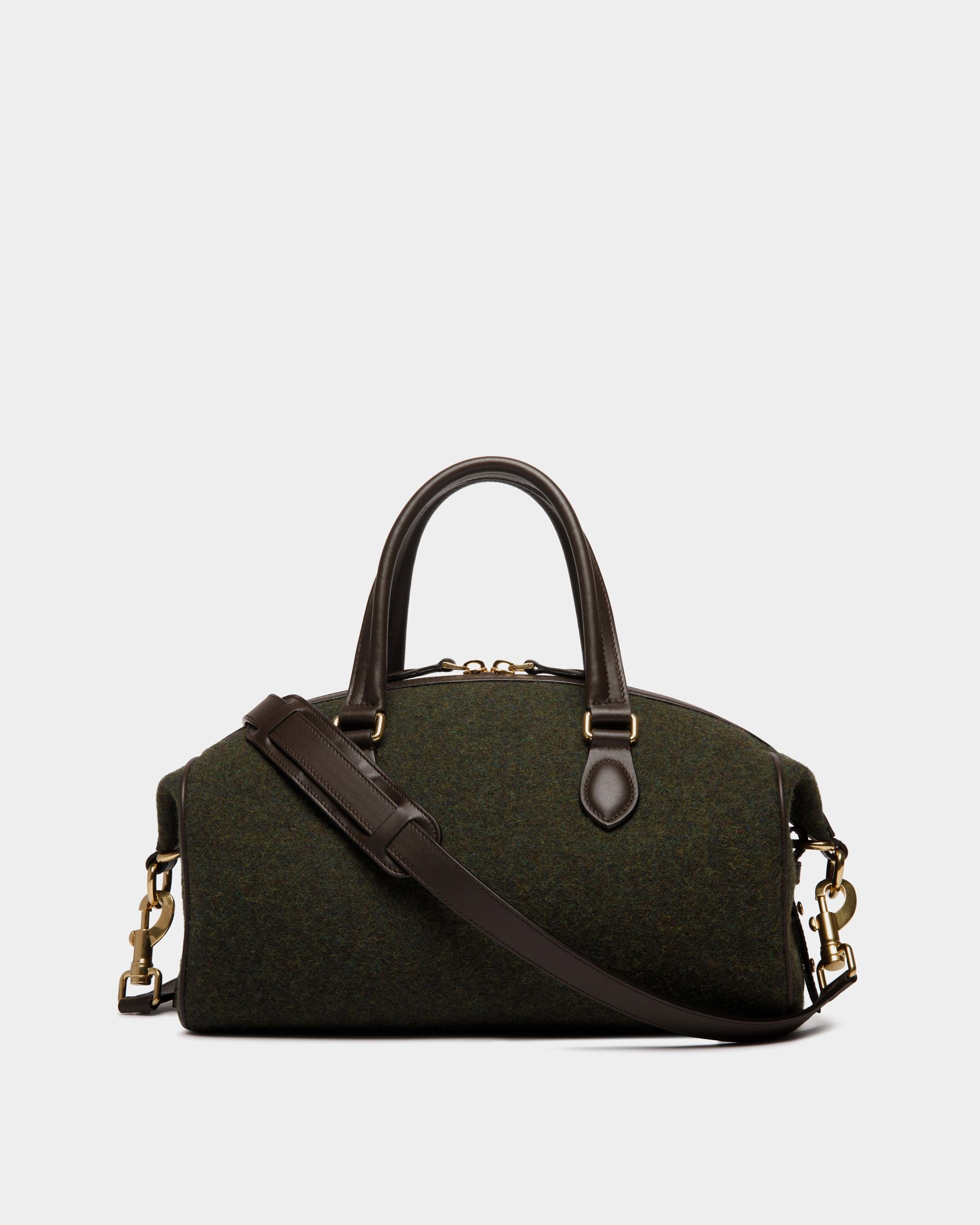Winter Capsule Henkeltasche Aus Dunkelgrüner Wolle Und Leder In Ebenholzschwarz Mit Alpenblumen - Damen - Bally - 03