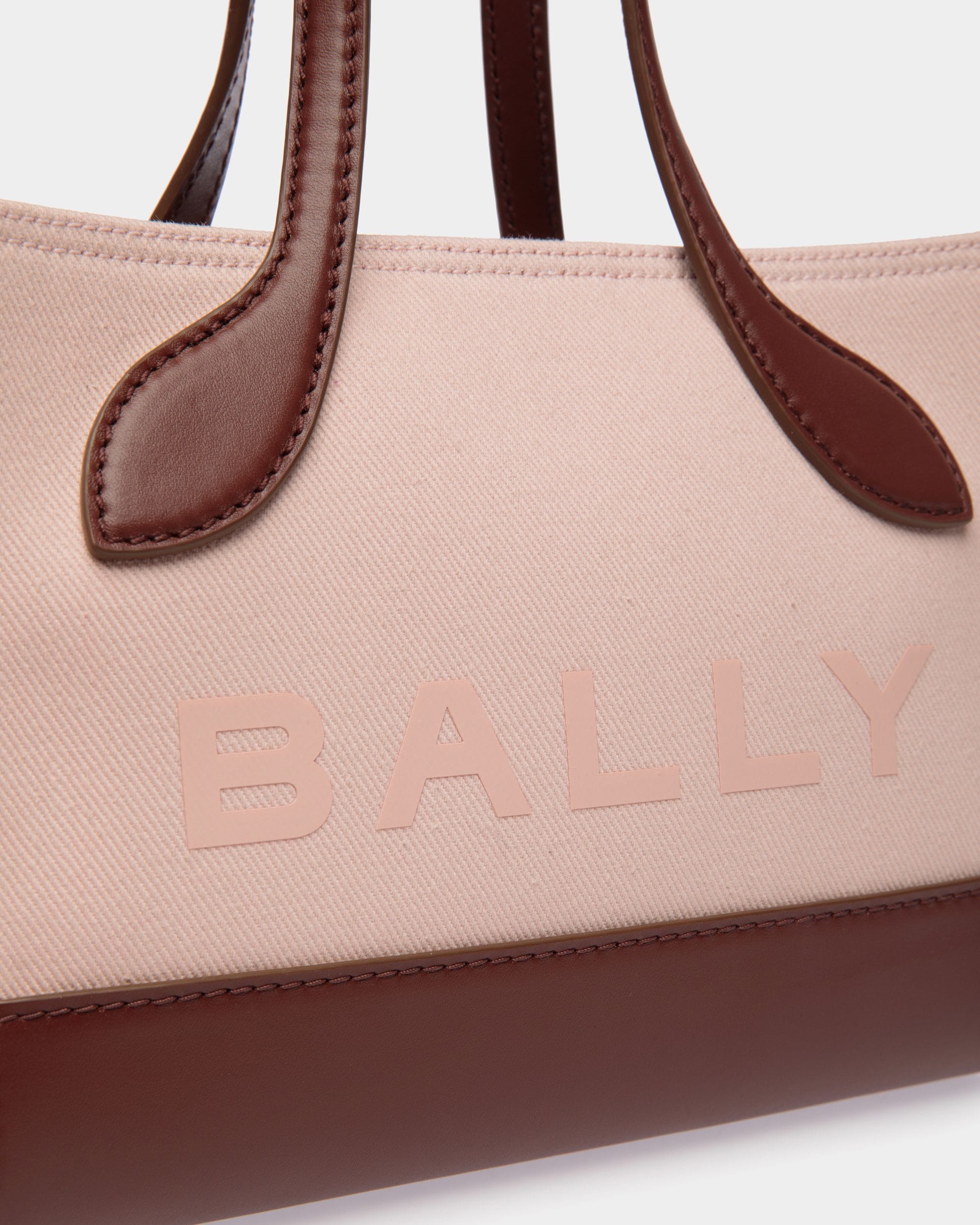 Bar Mini Tote Bag in Dusty Petal And Brown Canvas And Leather - Damen - Bally - 04