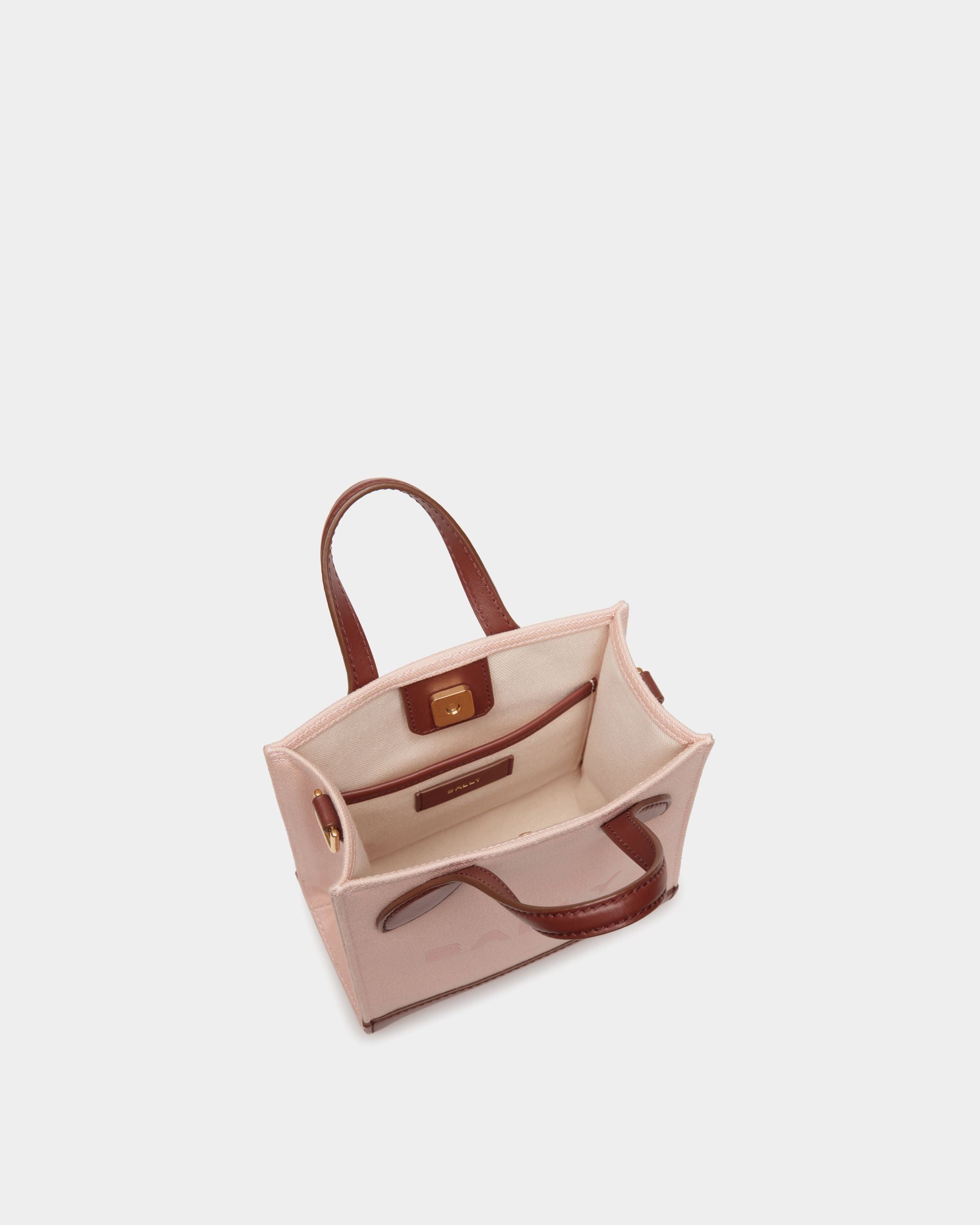 Bar Mini-Tragetasche Aus Canvas Und Leder In Dusty Petal Und Braun - Damen - Bally - 04