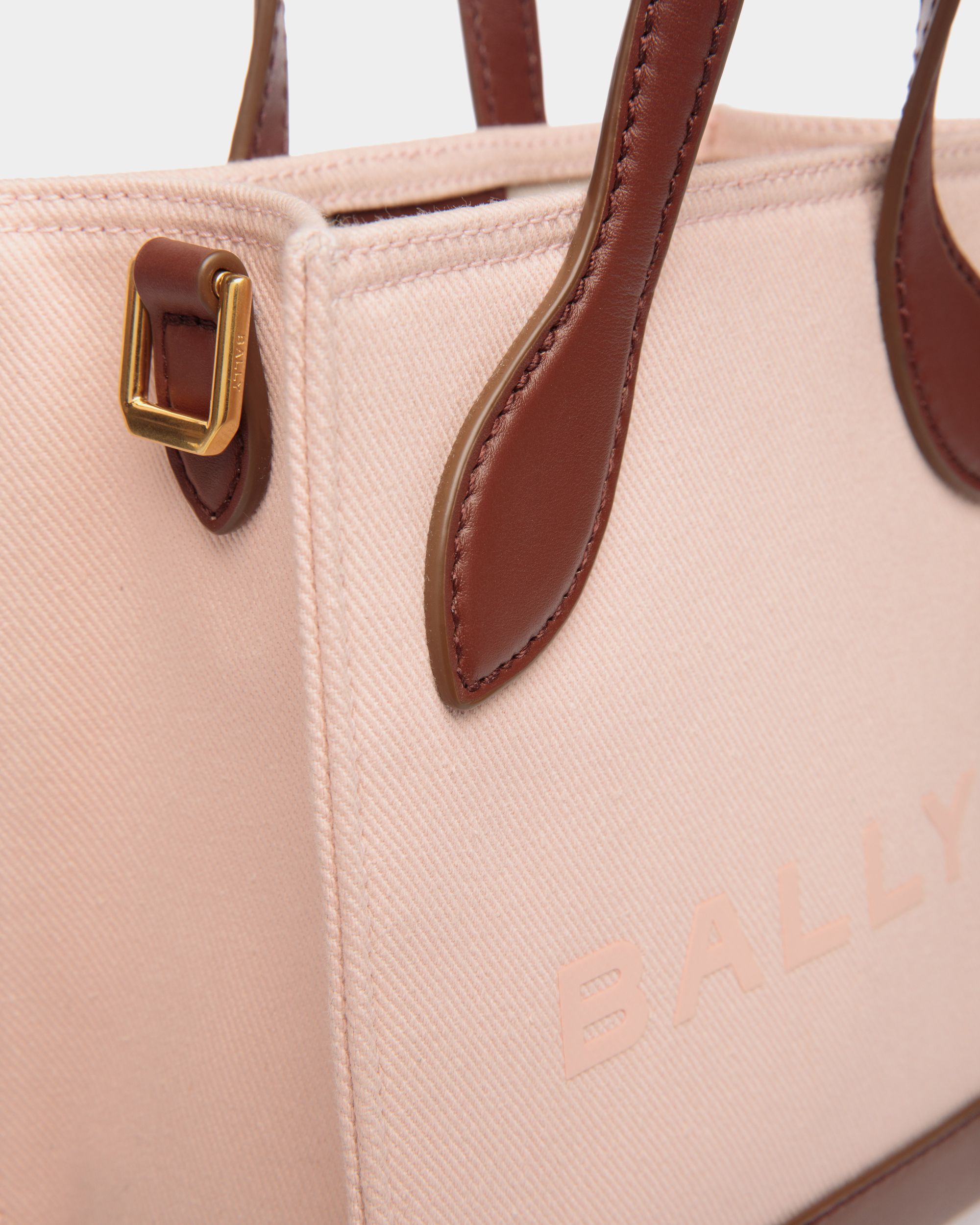 Bar Mini-Tragetasche Aus Canvas Und Leder In Dusty Petal Und Braun - Damen - Bally - 05