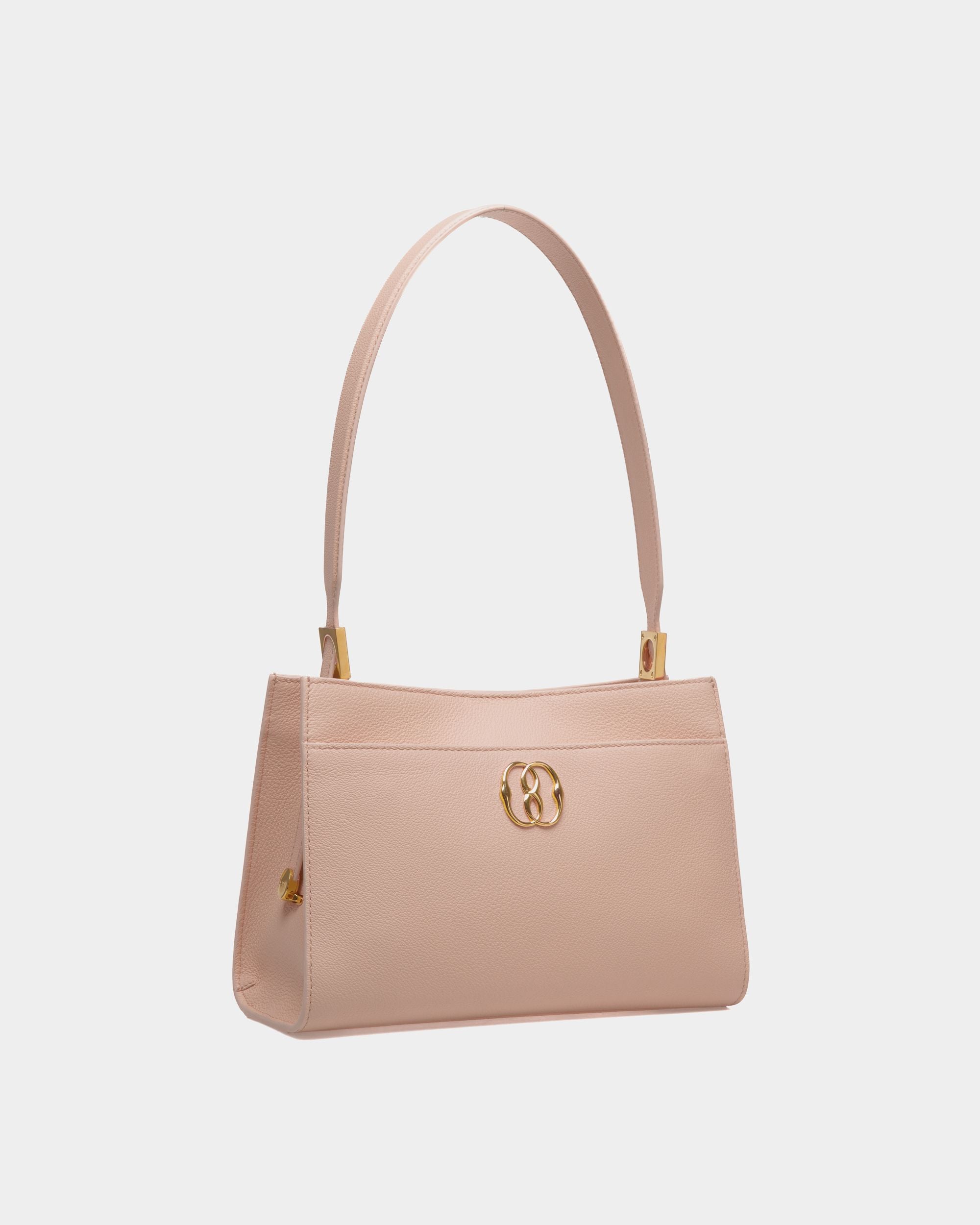 Emblem Schultertasche Aus Genarbtem Leder In Light Beige - Damen - Bally - 03