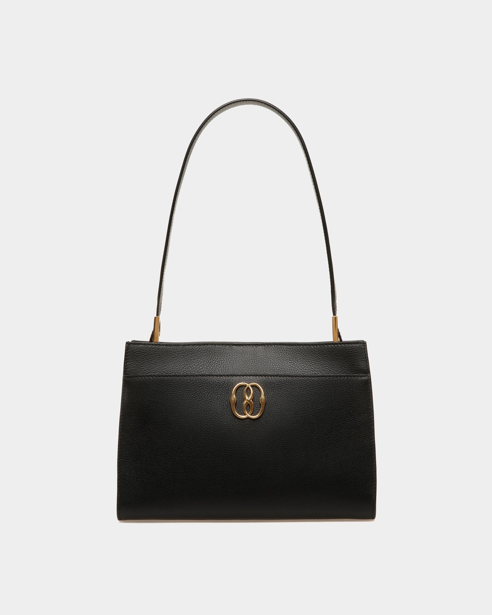 Emblem Schultertasche Aus Genarbtem Leder In Schwarz - Damen - Bally - 01