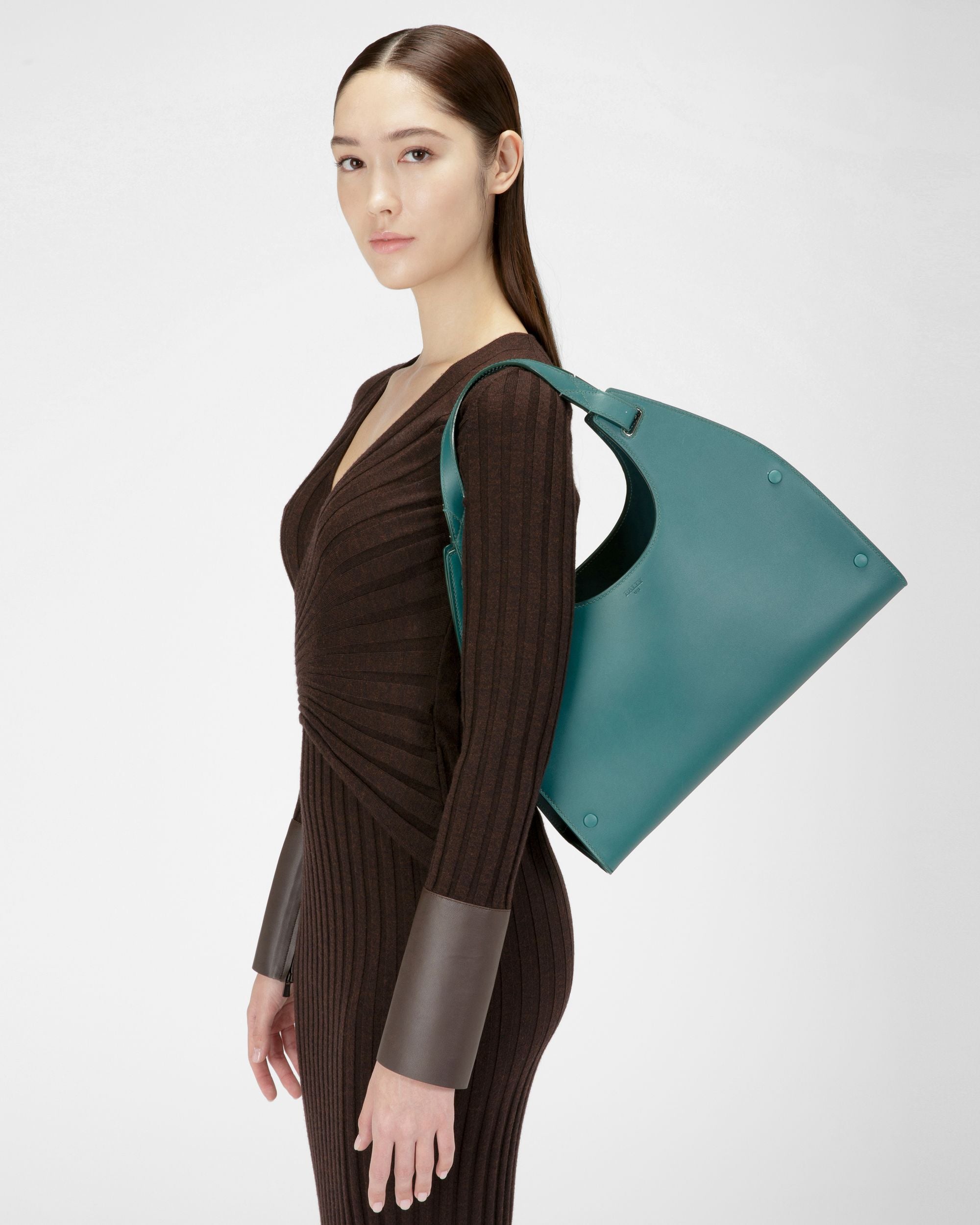 Ahres Schultertasche Aus Dunkelgrünem Leder - Damen - Bally - 02