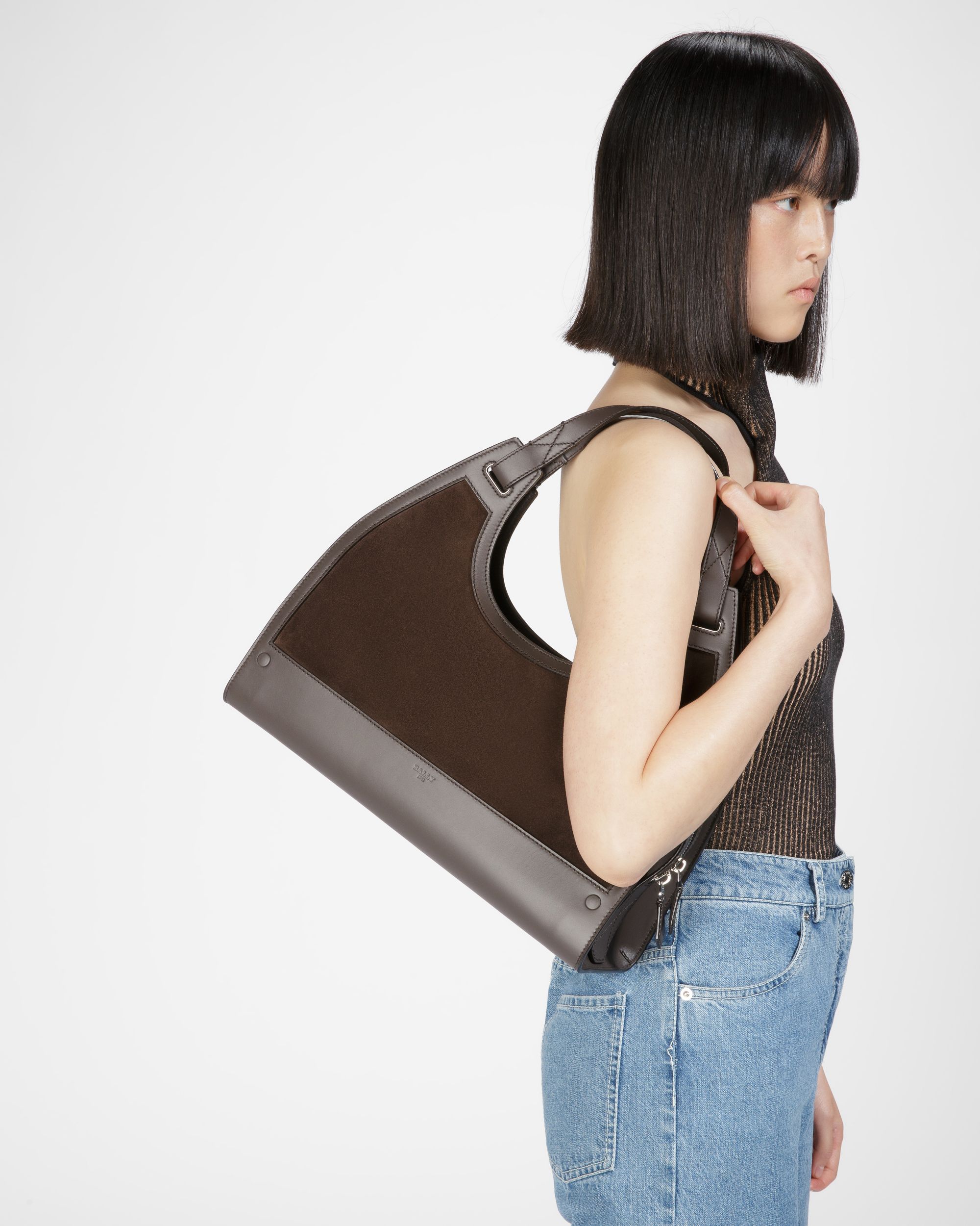 Ahres Schultertasche Aus Leder In Ebenholzbraun - Damen - Bally - 02
