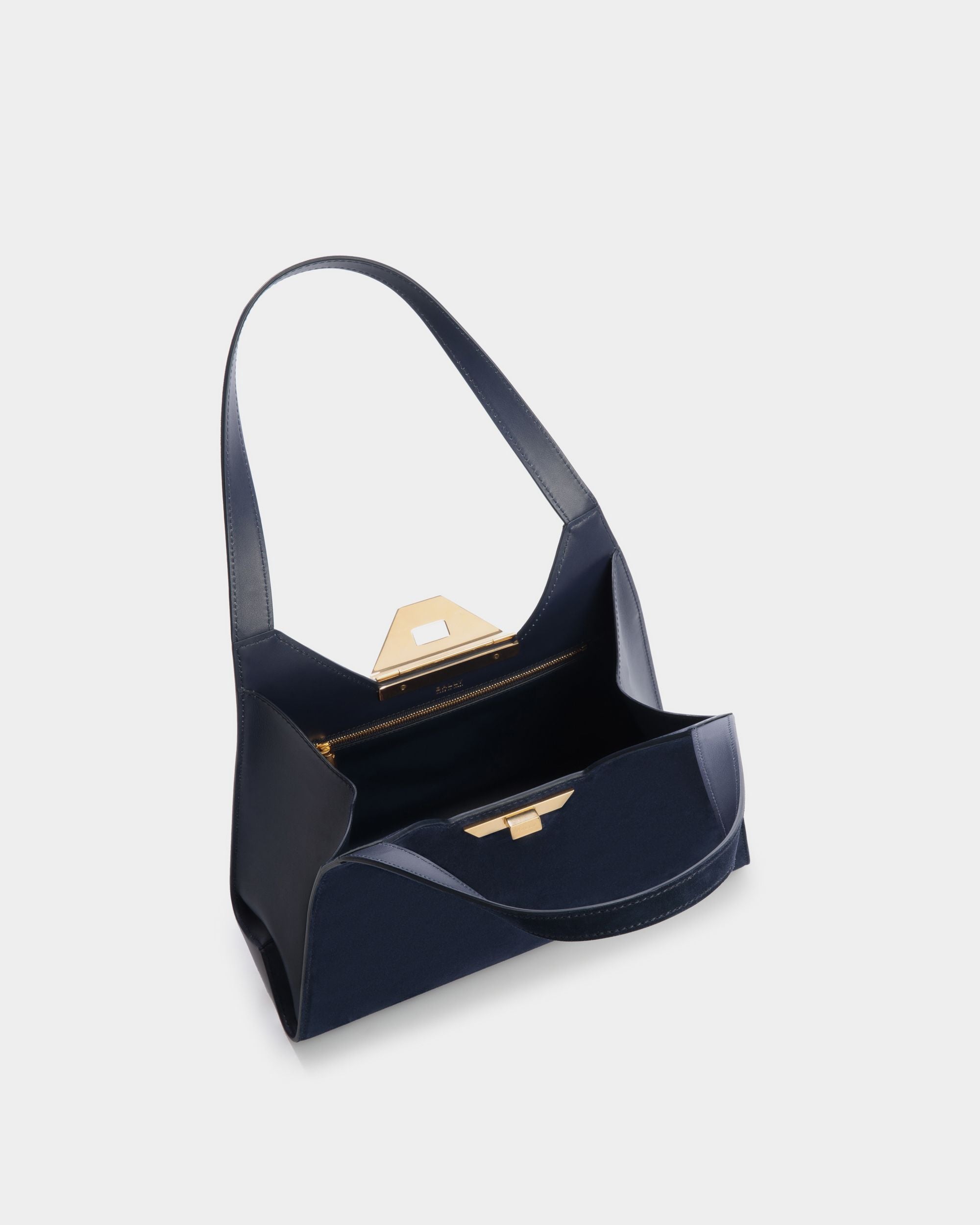 Tilt Schultertasche Aus Blauem Veloursleder - Damen - Bally - 04