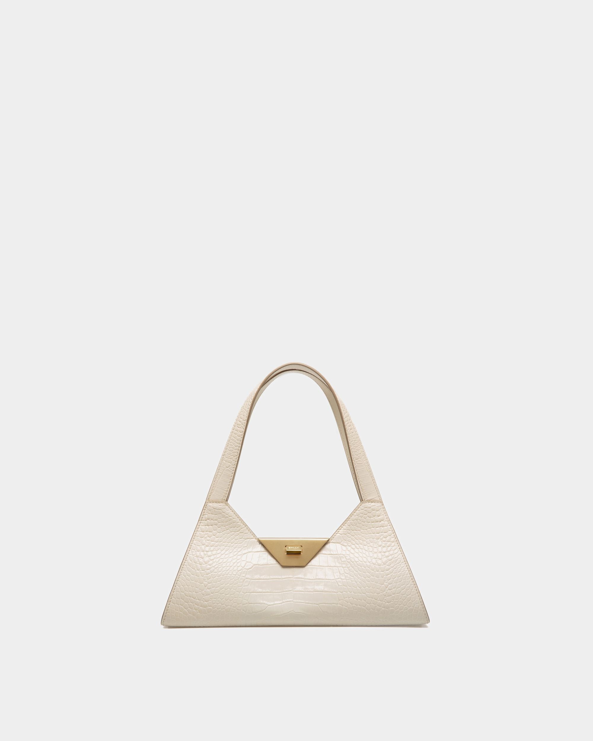 Kleine Tilt Schultertasche Aus Leder Mit Kroko-Print In Weiß - Damen - Bally - 01