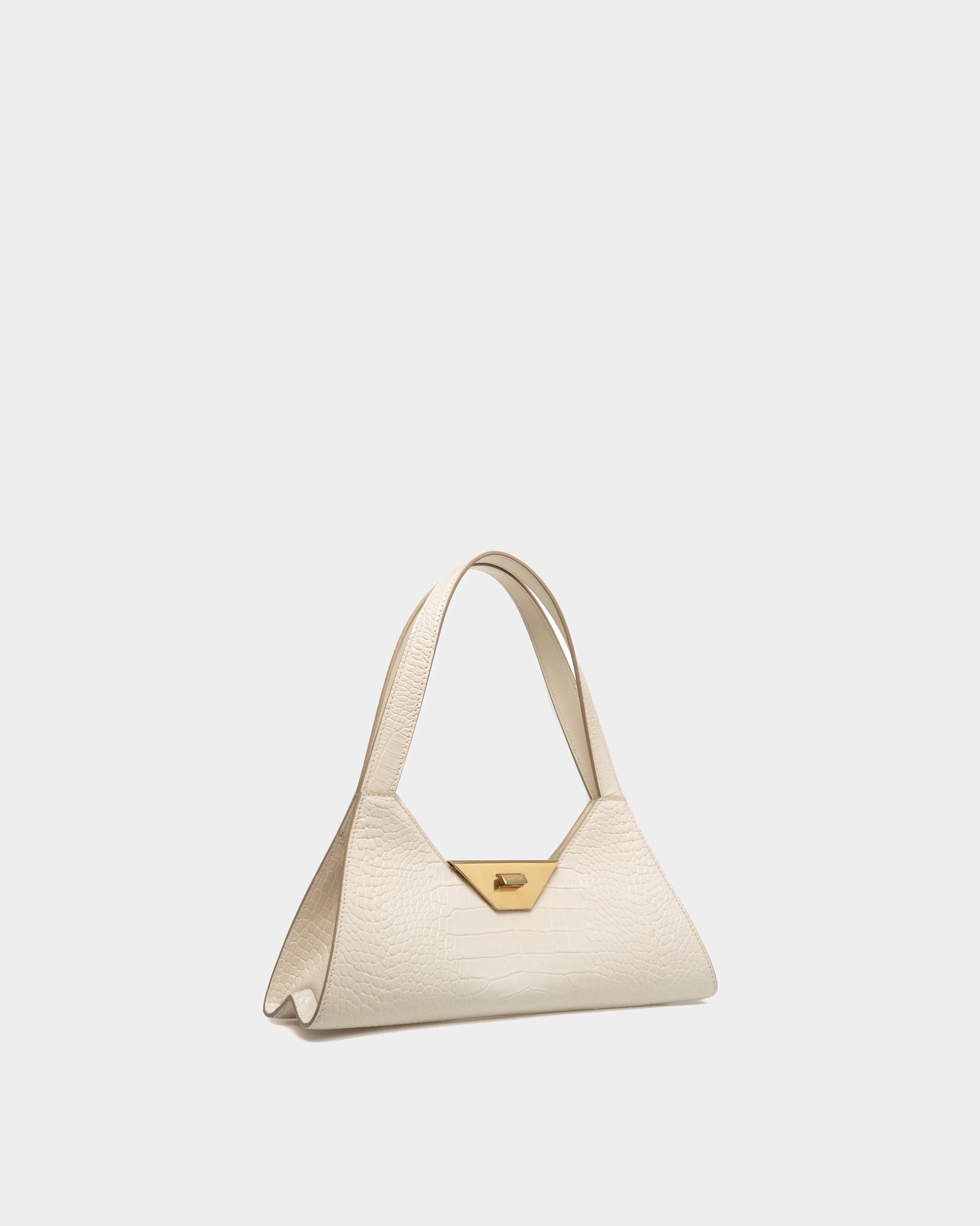 Kleine Tilt Schultertasche Aus Leder Mit Kroko-Print In Weiß - Damen - Bally - 04