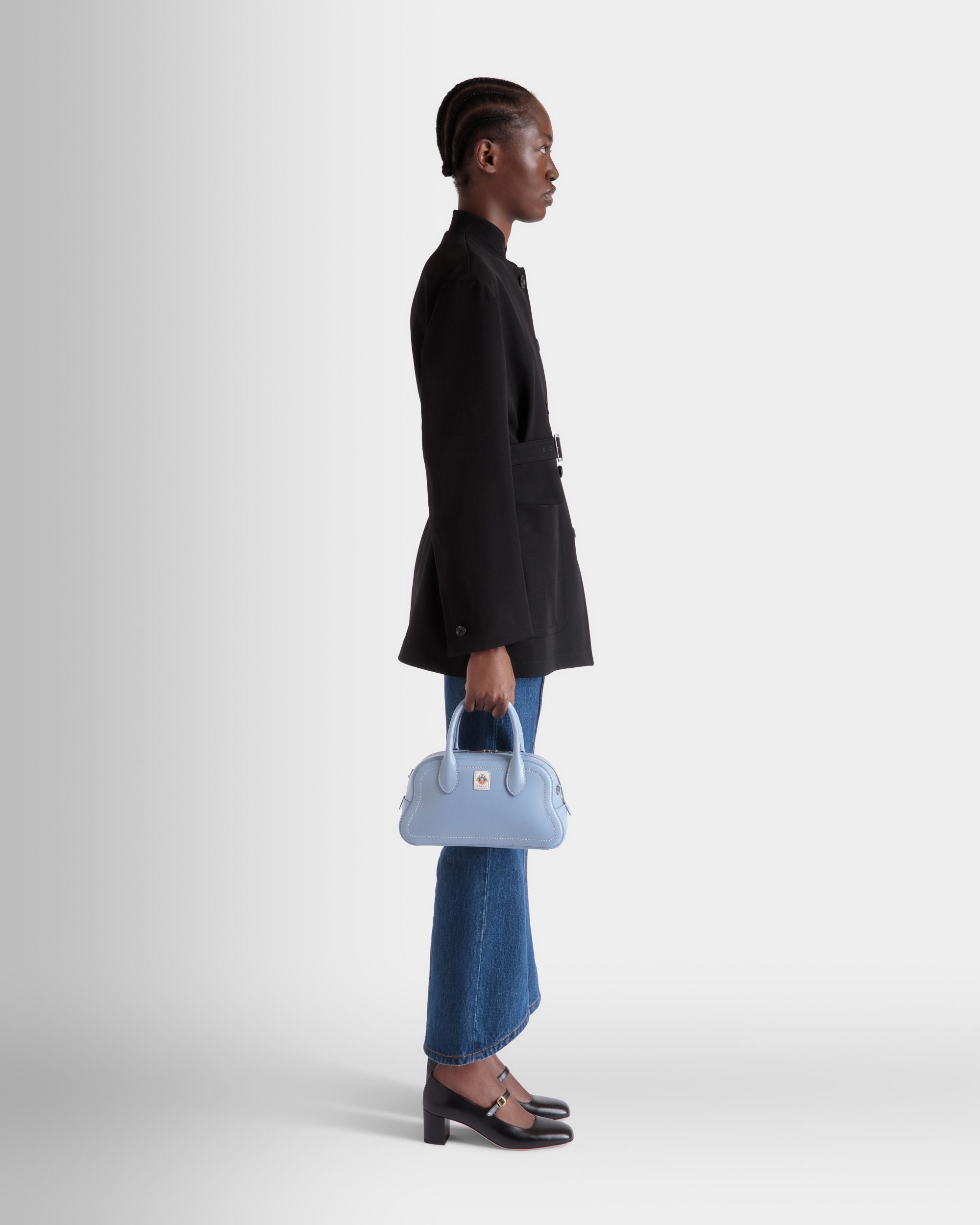 Unda Henkeltasche Aus Genarbtem Leder In Light Blue - Damen - Bally - 02