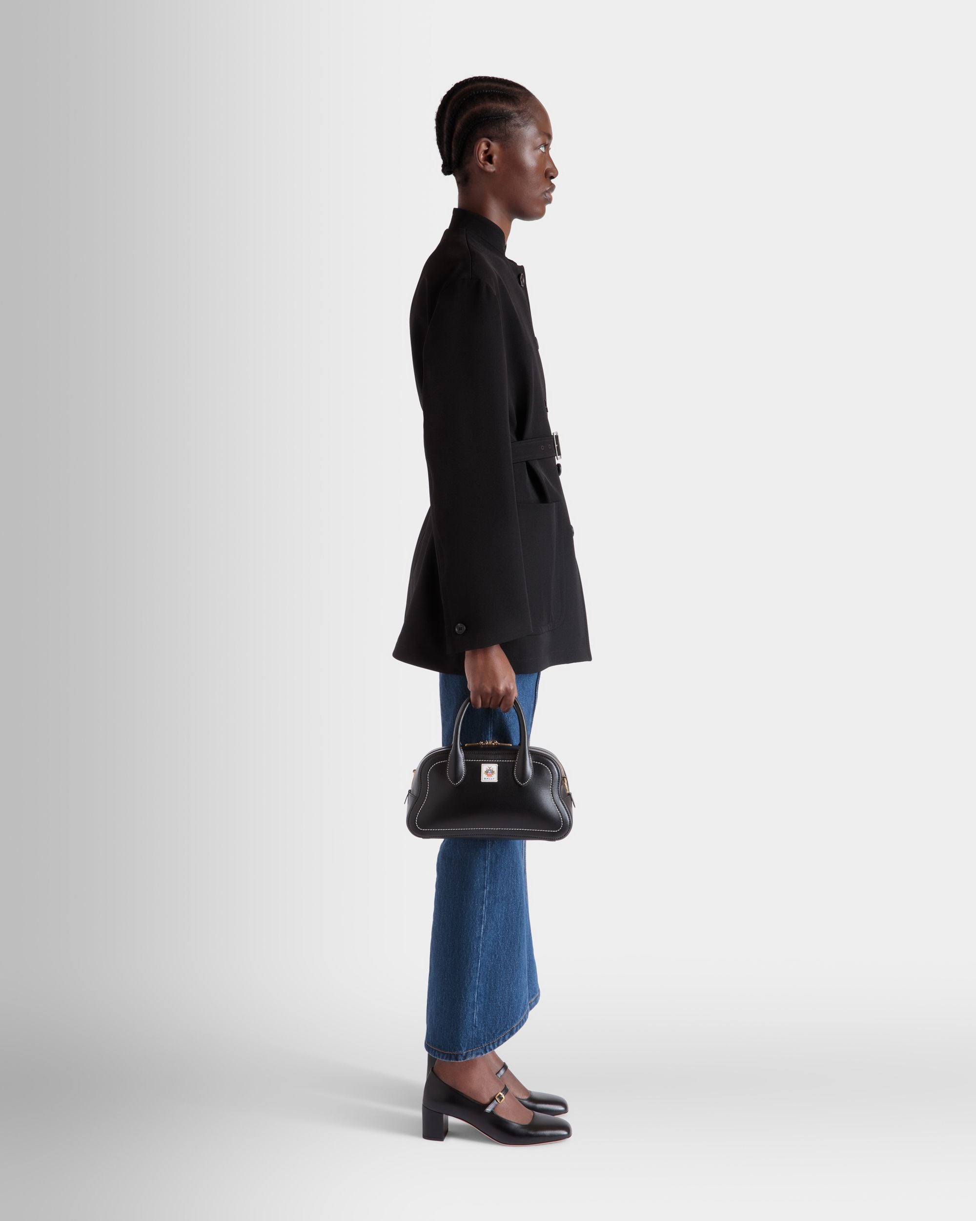 Unda Henkeltasche Aus Genarbtem Leder In Schwarz - Damen - Bally - 02