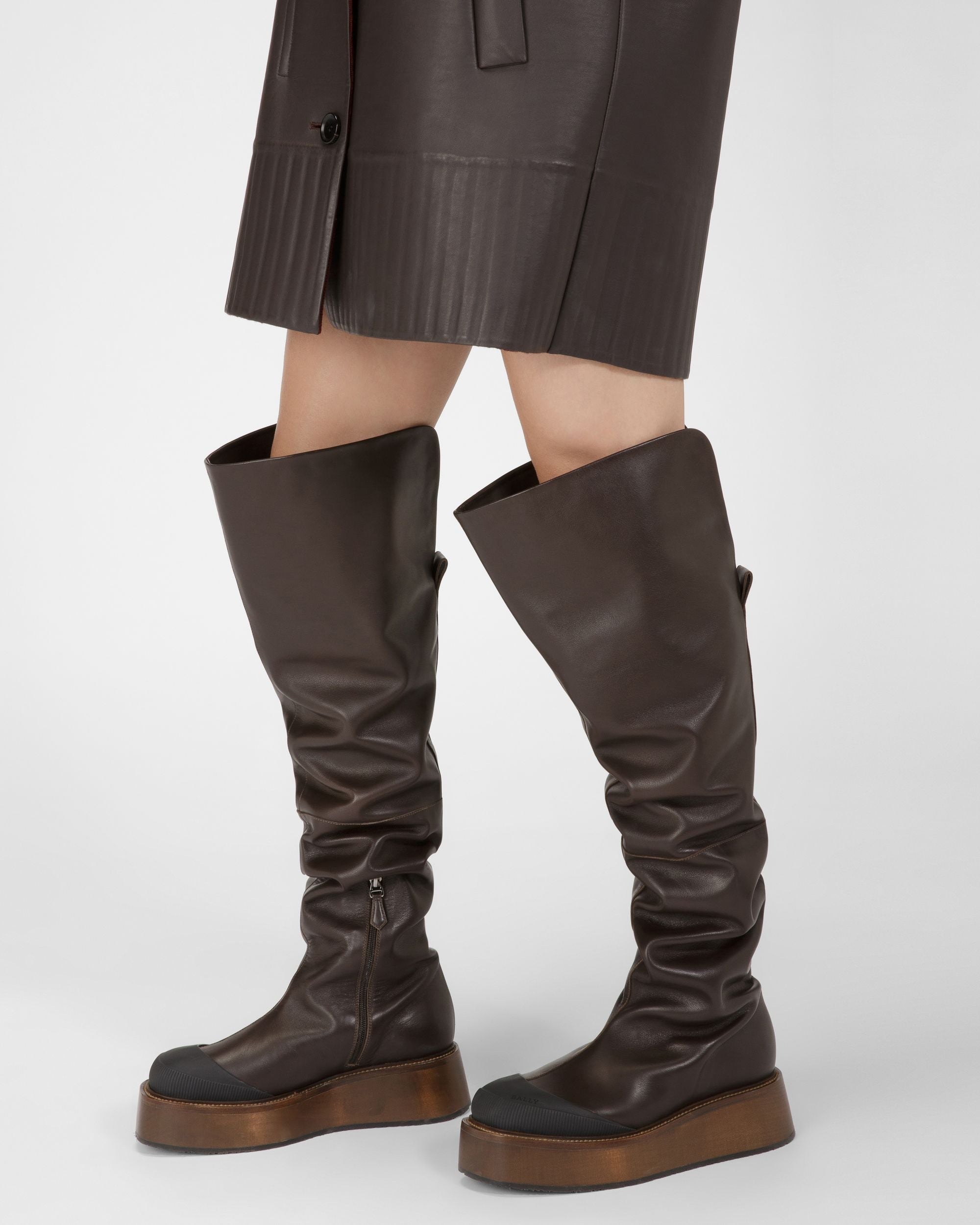 Irenne Hohe Stiefel Aus Ebenholzbraunem Leder - Damen - Bally - 06