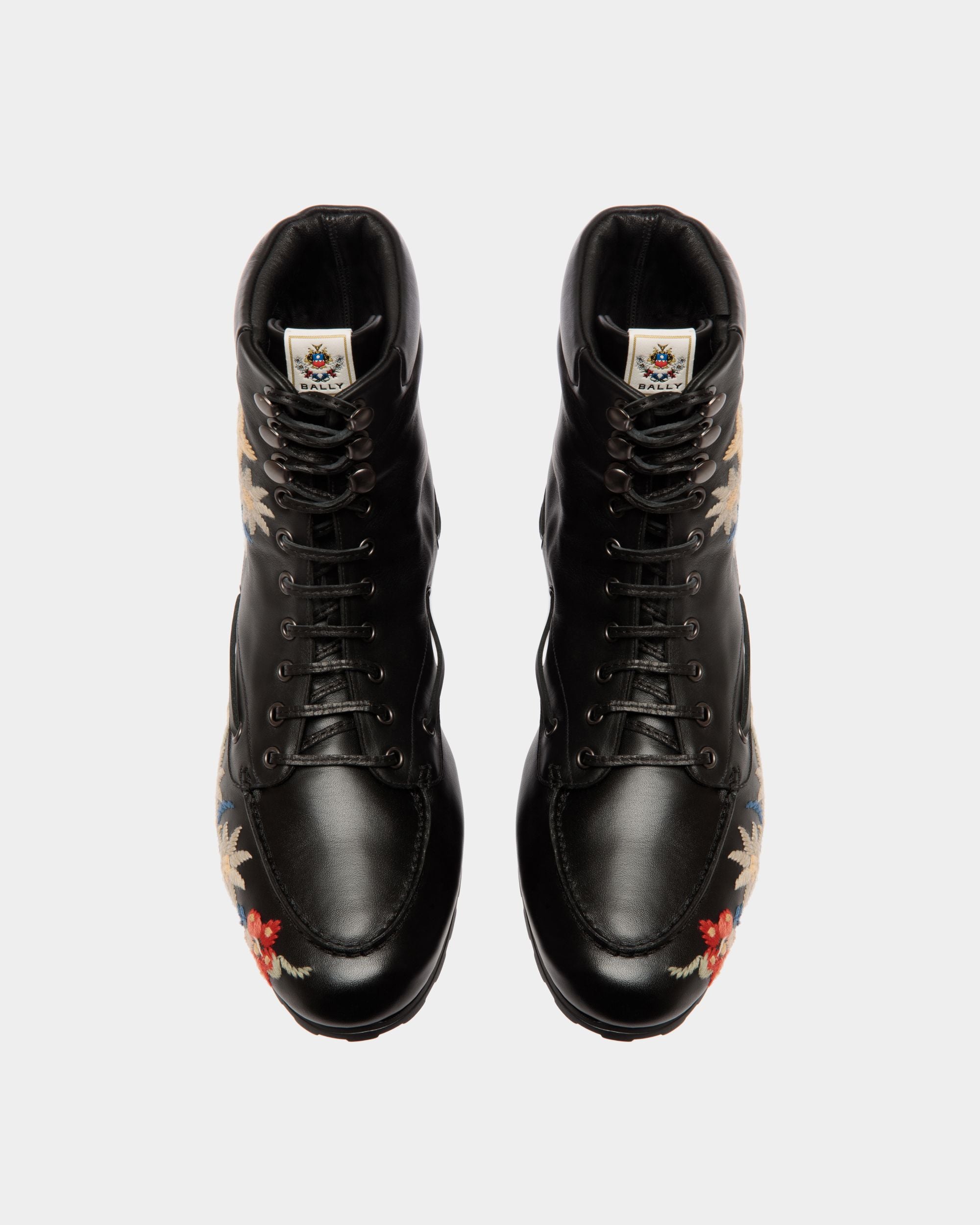 Winter Capsule Stiefelette Aus Schwarzem Leder Mit Alpenblumen - Damen - Bally - 02