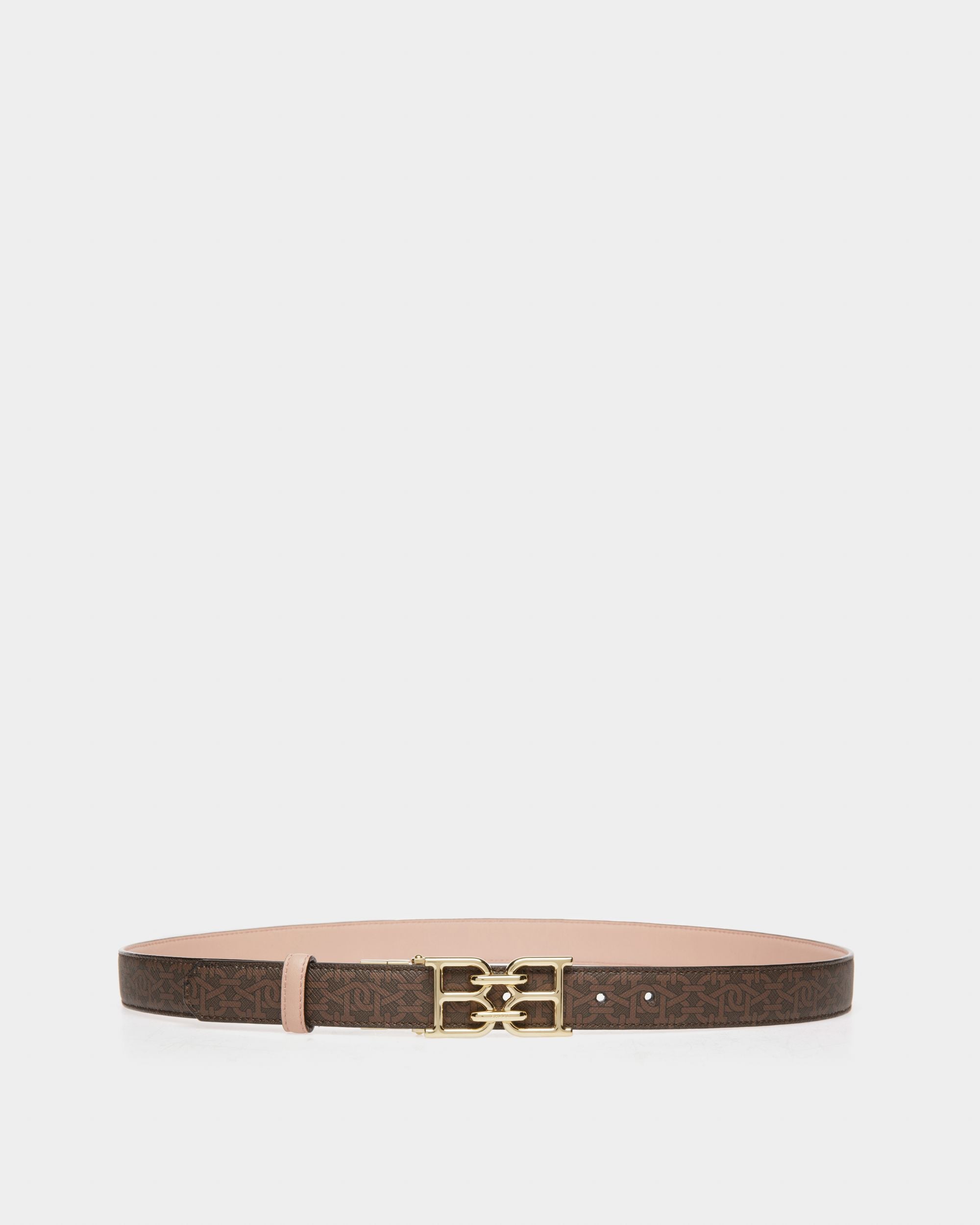 Bb-Motiv 25 Mm Breiter Gürtel Aus Braunem Und Blassrosa Tpu Und Leder - Damen - Bally - 01