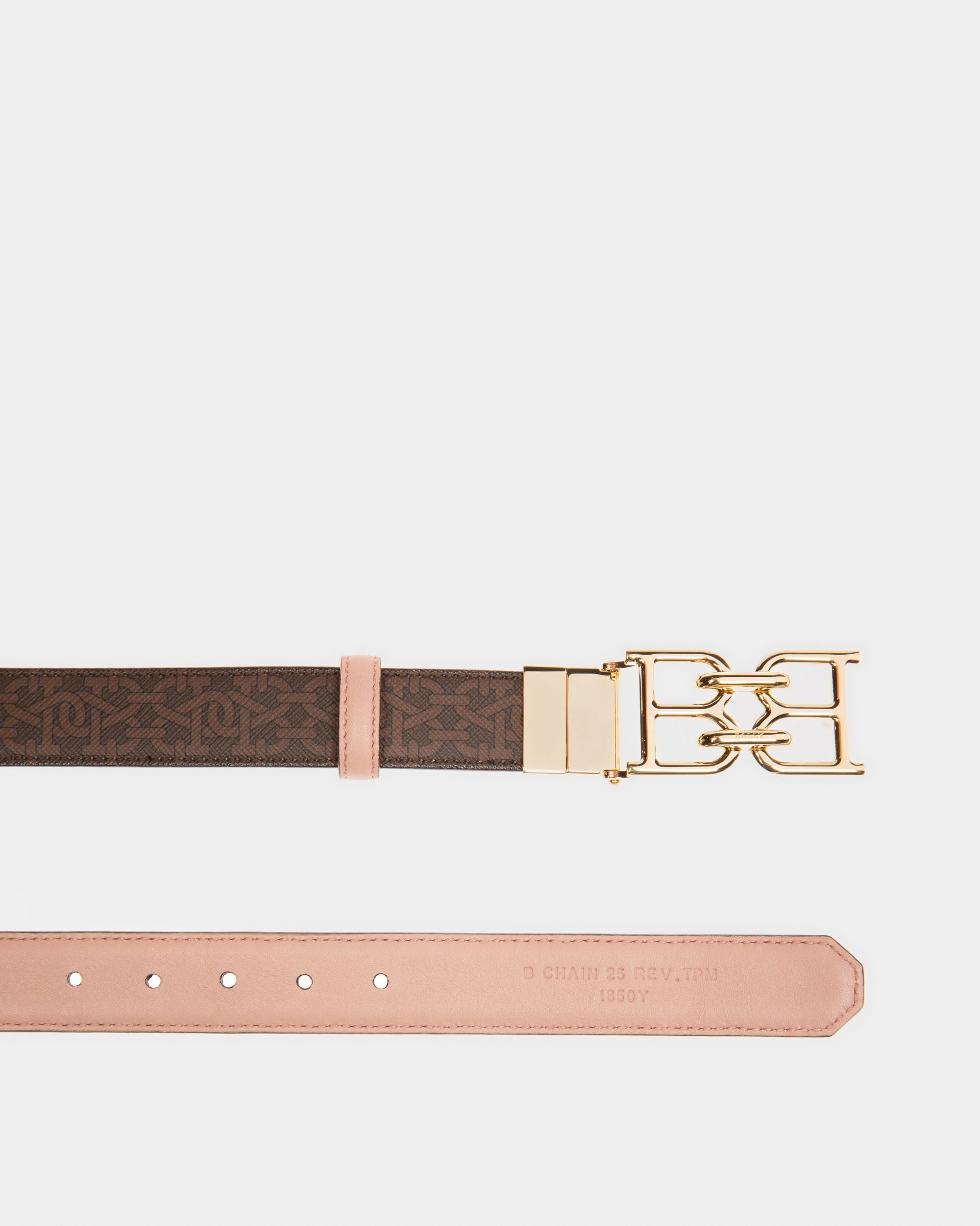 Bb-Motiv 25 Mm Breiter Gürtel Aus Braunem Und Blassrosa Tpu Und Leder - Damen - Bally - 02