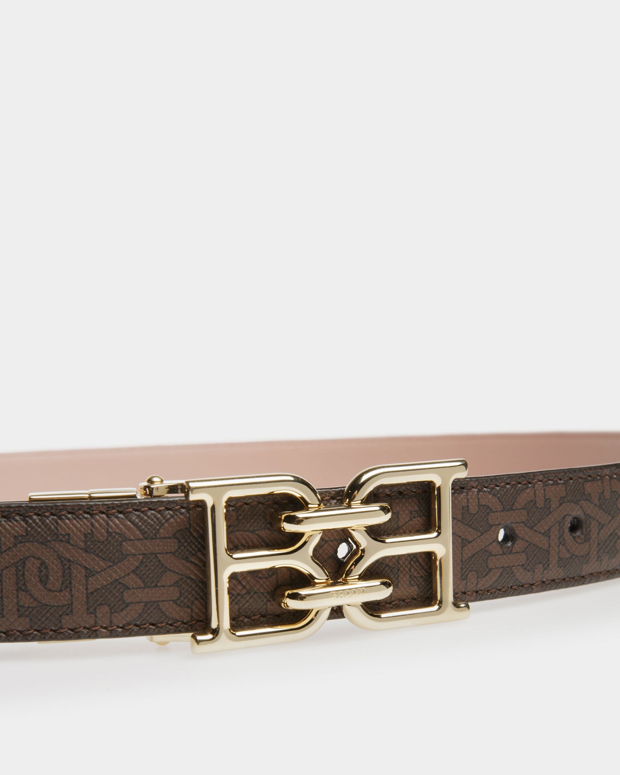 Bb-Motiv 25 Mm Breiter Gürtel Aus Braunem Und Blassrosa Tpu Und Leder - Damen - Bally - 03