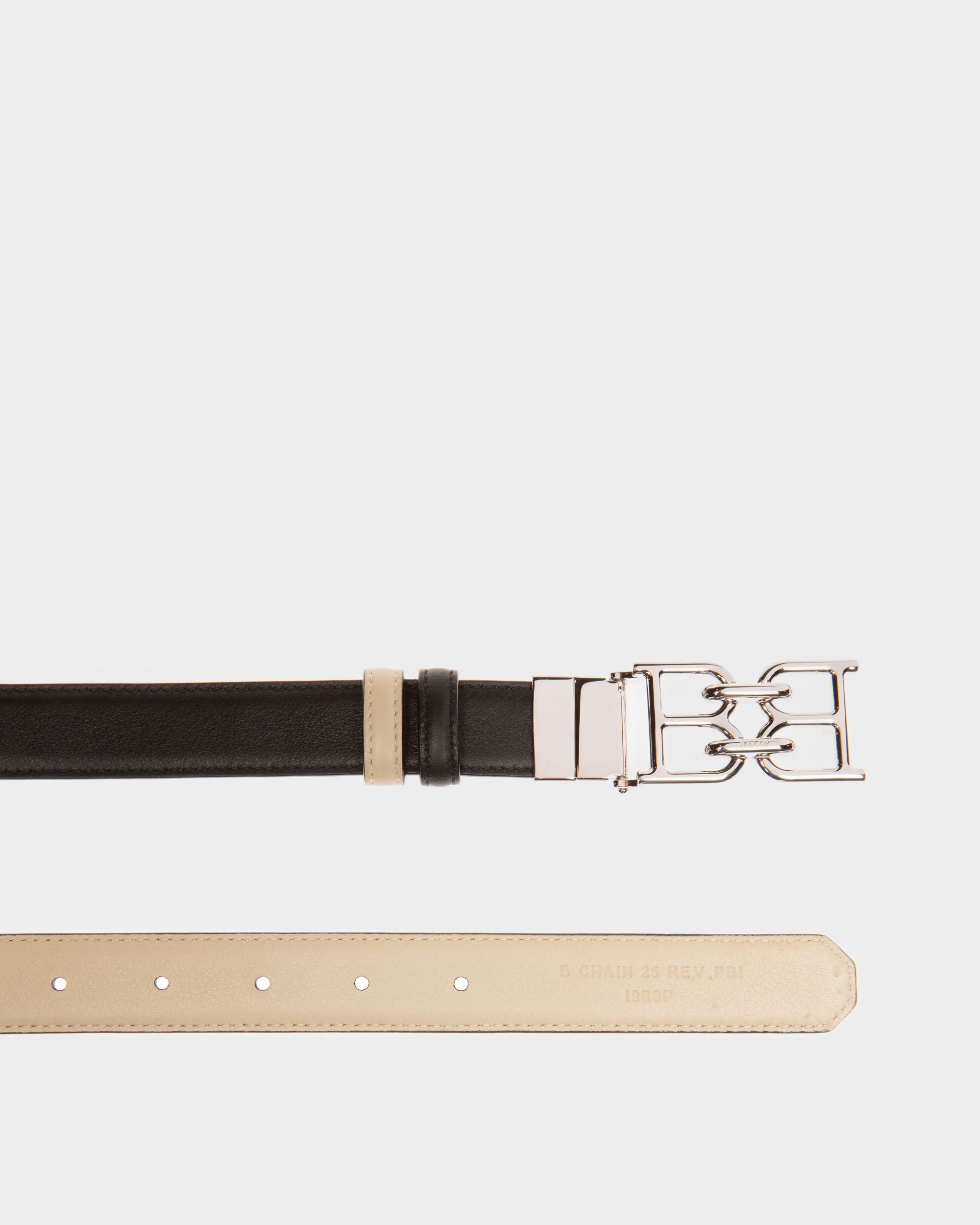 Bb-Motiv 25 Mm Breiter Gürtel Aus Leder In Schwarz Und Hellbeige - Damen - Bally - 02