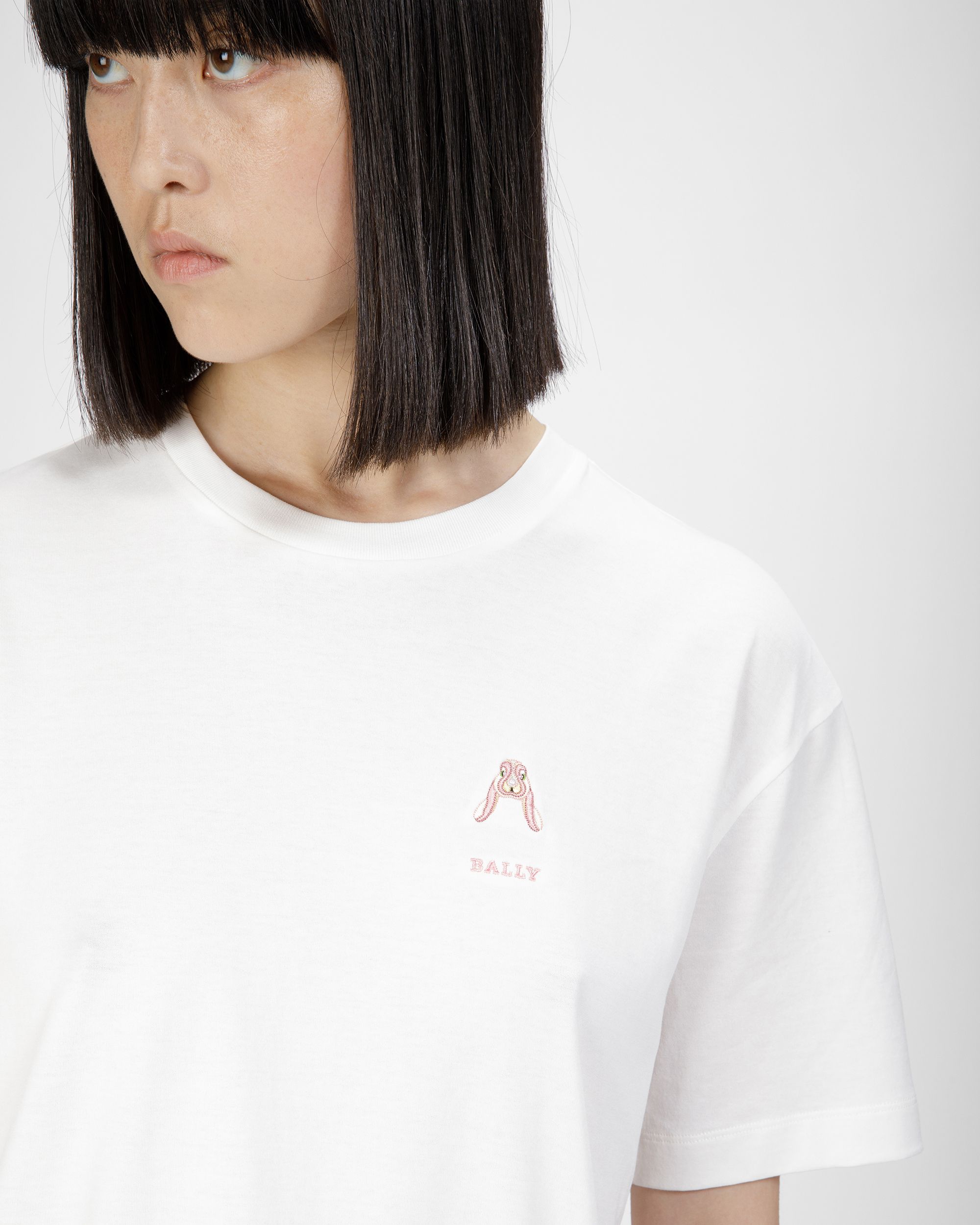 Baumwoll-T-Shirt Mit Hasenmotiv In Elfenbein - Damen - Bally - 03