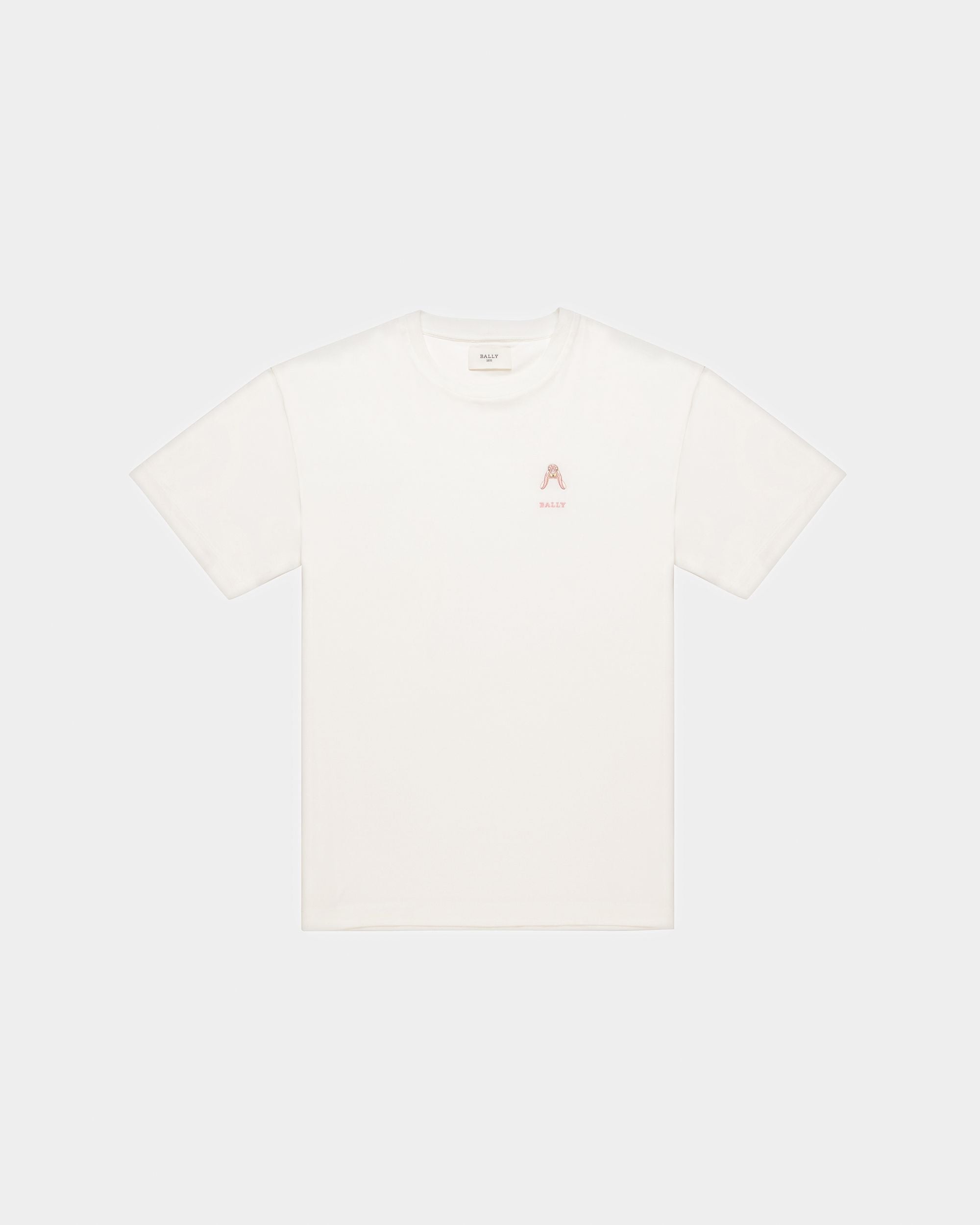 Baumwoll-T-Shirt Mit Hasenmotiv In Elfenbein - Damen - Bally - 05