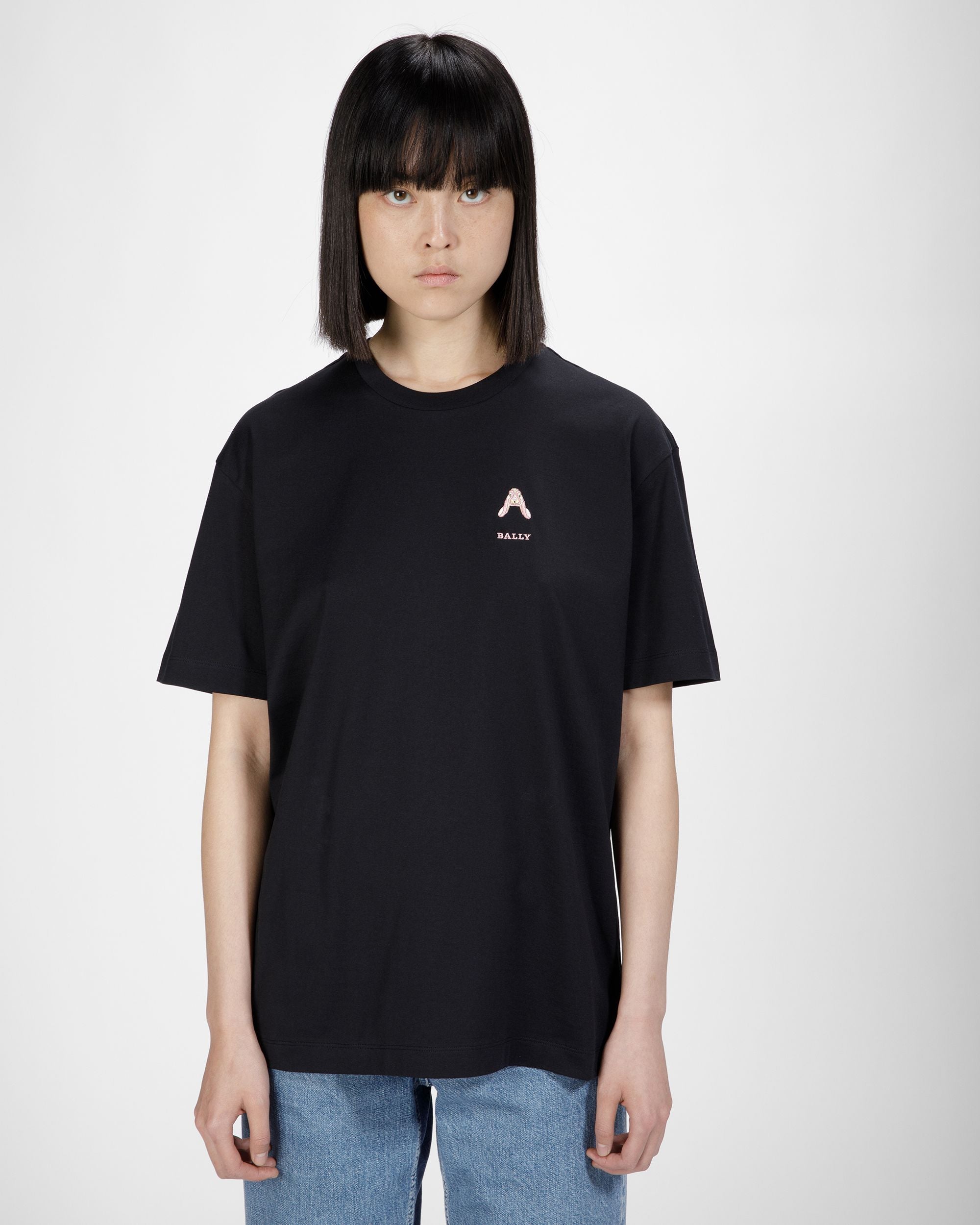 Baumwoll-T-Shirt Mit Hasenmotiv In Schwarz - Damen - Bally - 01