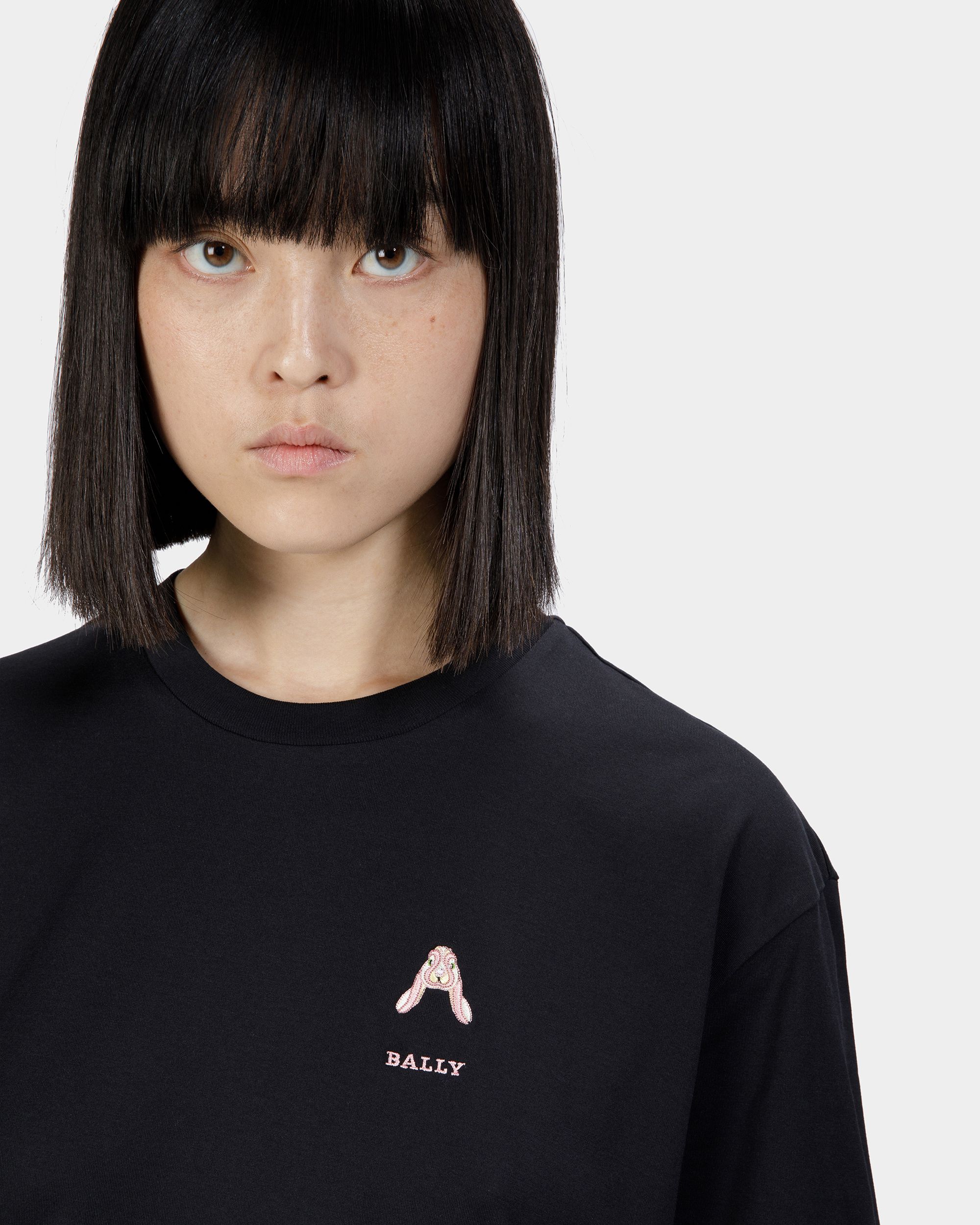 Baumwoll-T-Shirt Mit Hasenmotiv In Schwarz - Damen - Bally - 03
