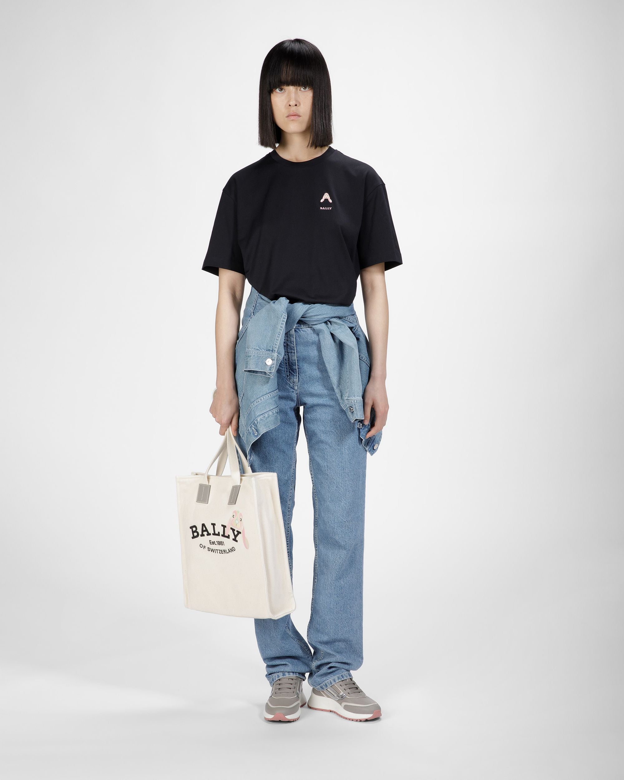 Baumwoll-T-Shirt Mit Hasenmotiv In Schwarz - Damen - Bally - 04