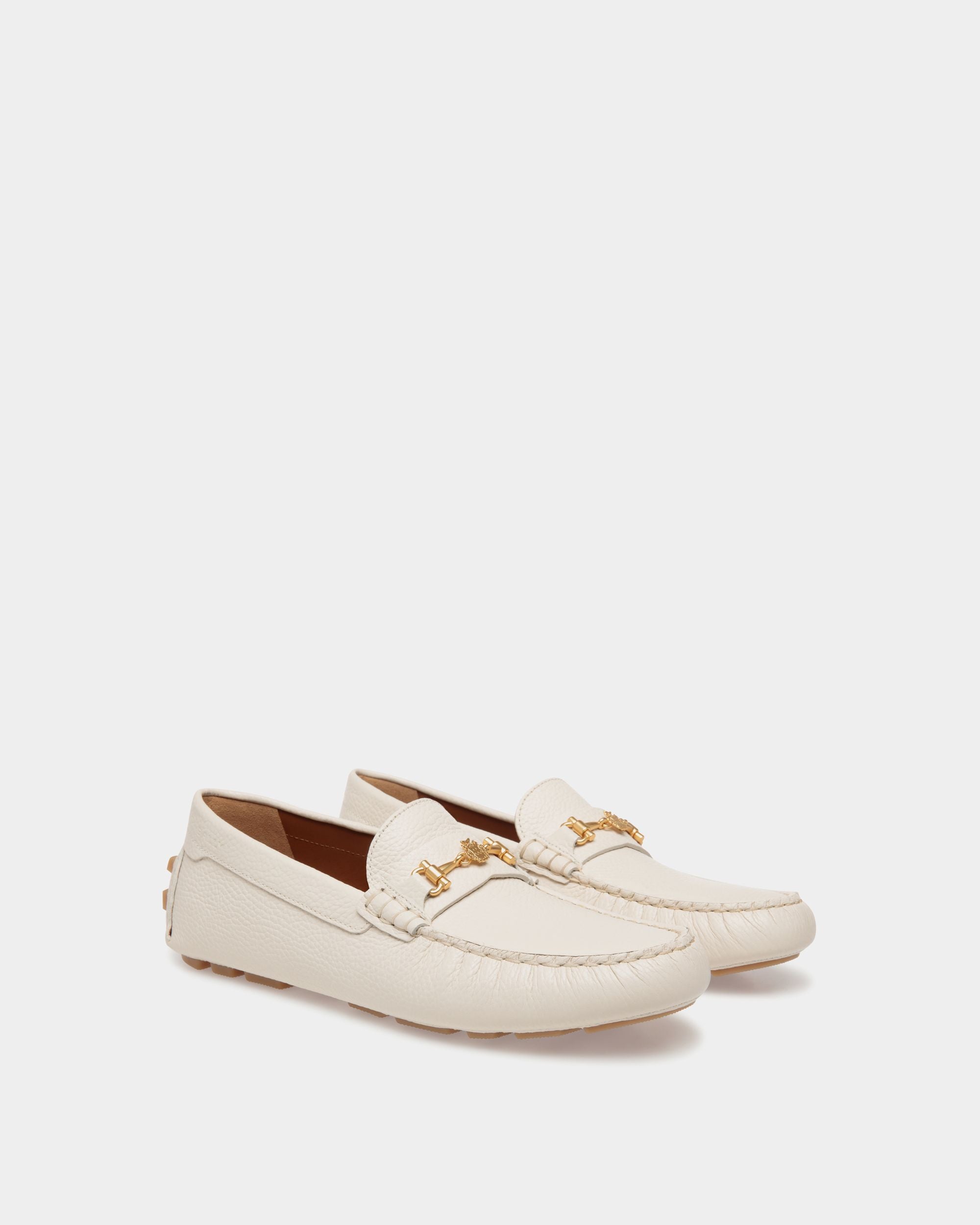 Kerbs Driver-Schuh Aus Genarbtem Leder In Weiß - Damen - Bally - 02
