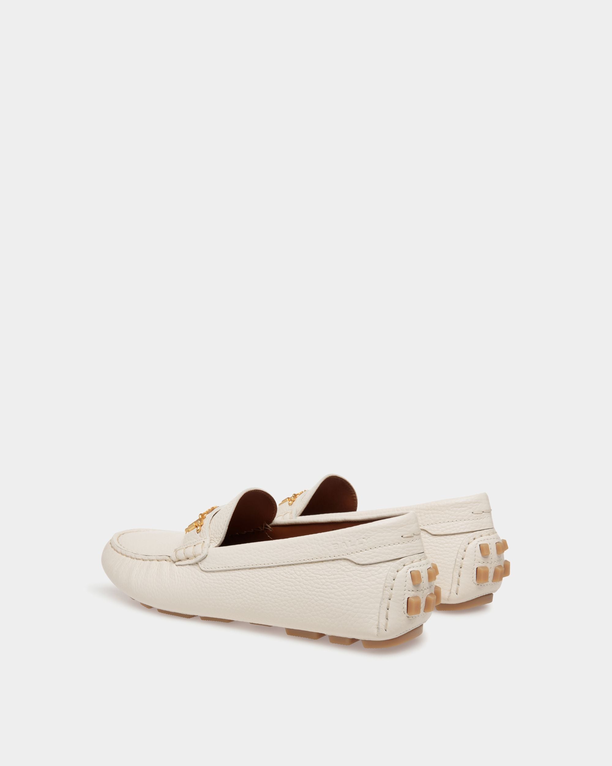 Kerbs Driver-Schuh Aus Genarbtem Leder In Weiß - Damen - Bally - 03