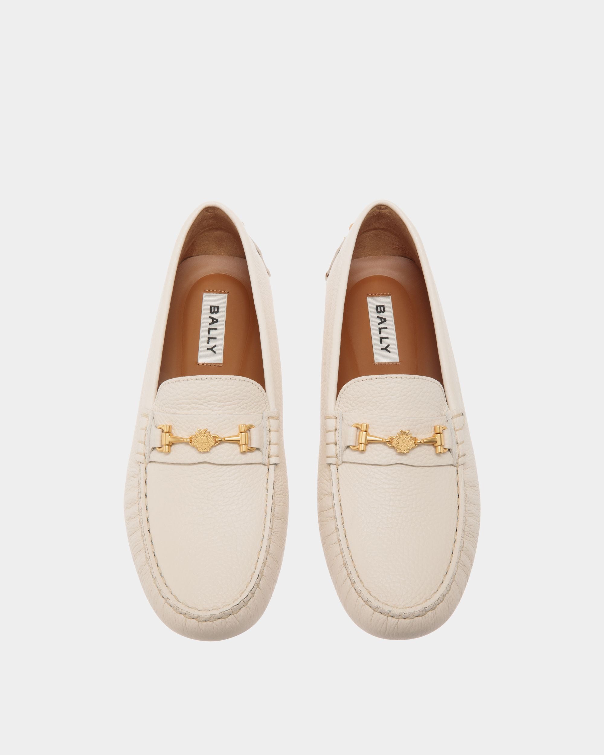 Kerbs Driver-Schuh Aus Genarbtem Leder In Weiß - Damen - Bally - 04
