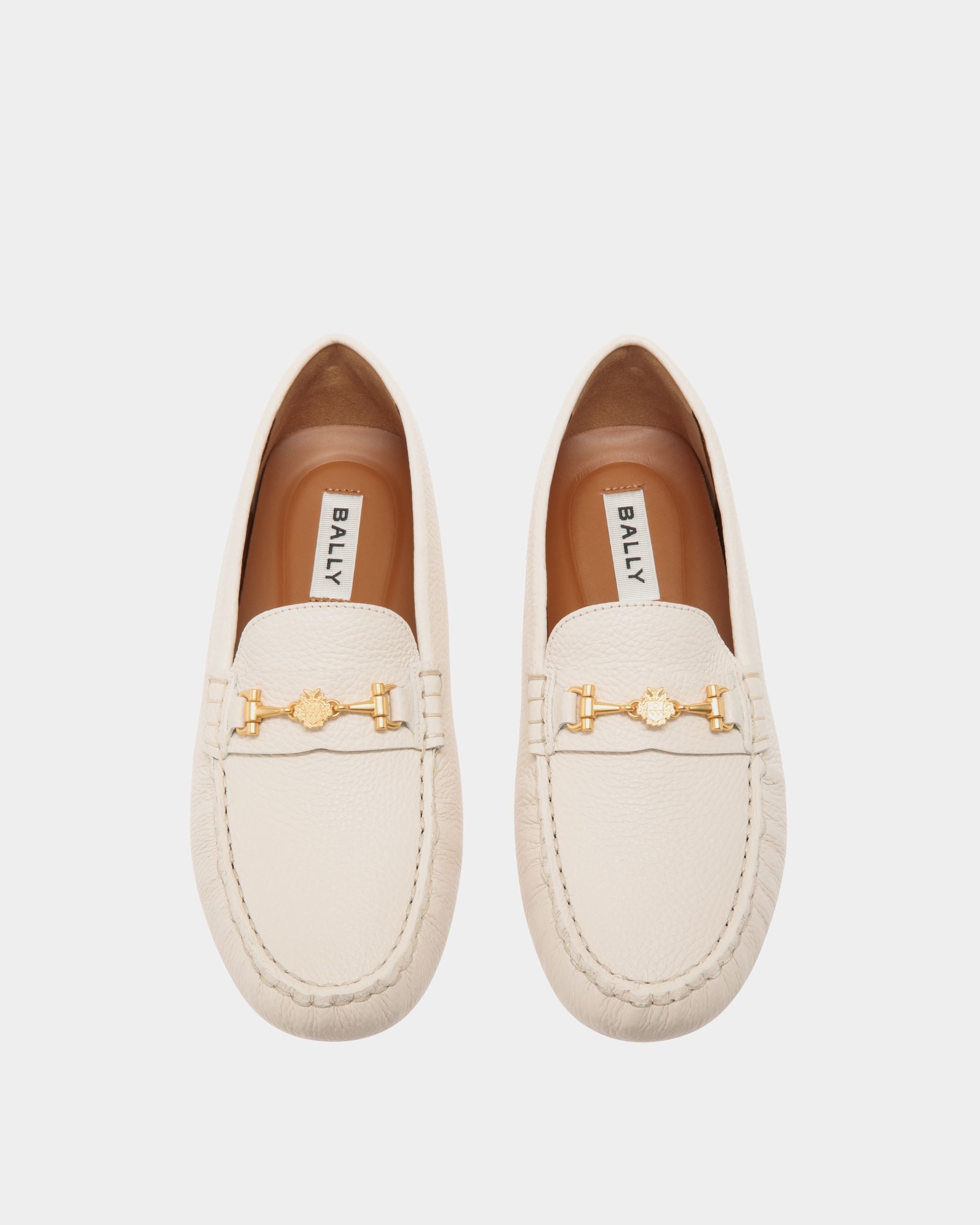 Kerbs Driver-Schuh Aus Genarbtem Leder In Weiß - Damen - Bally - 04