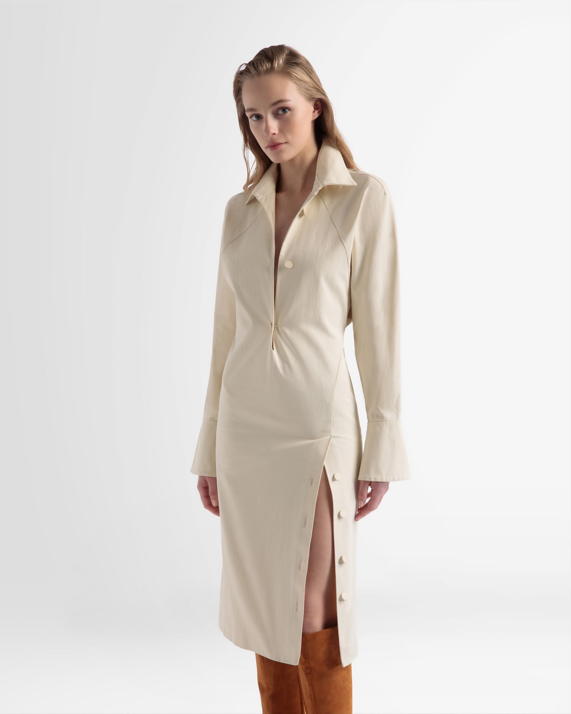 Baumwoll-Hemdblusenkleid In Creme - Damen - Bally - 02