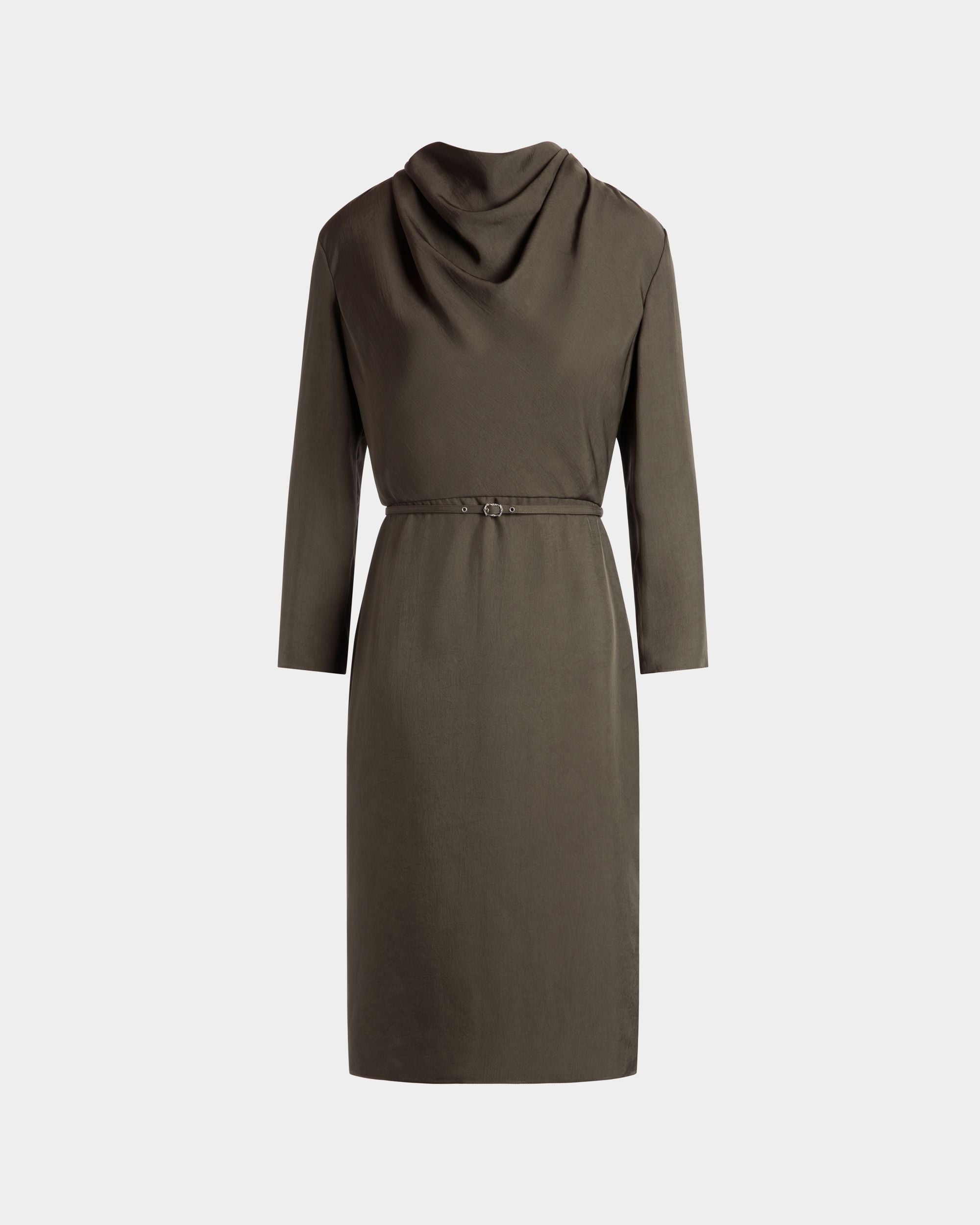 Midikleid Mit Gürtel Aus Fließendem Twill In Military Green - Damen - Bally - 01