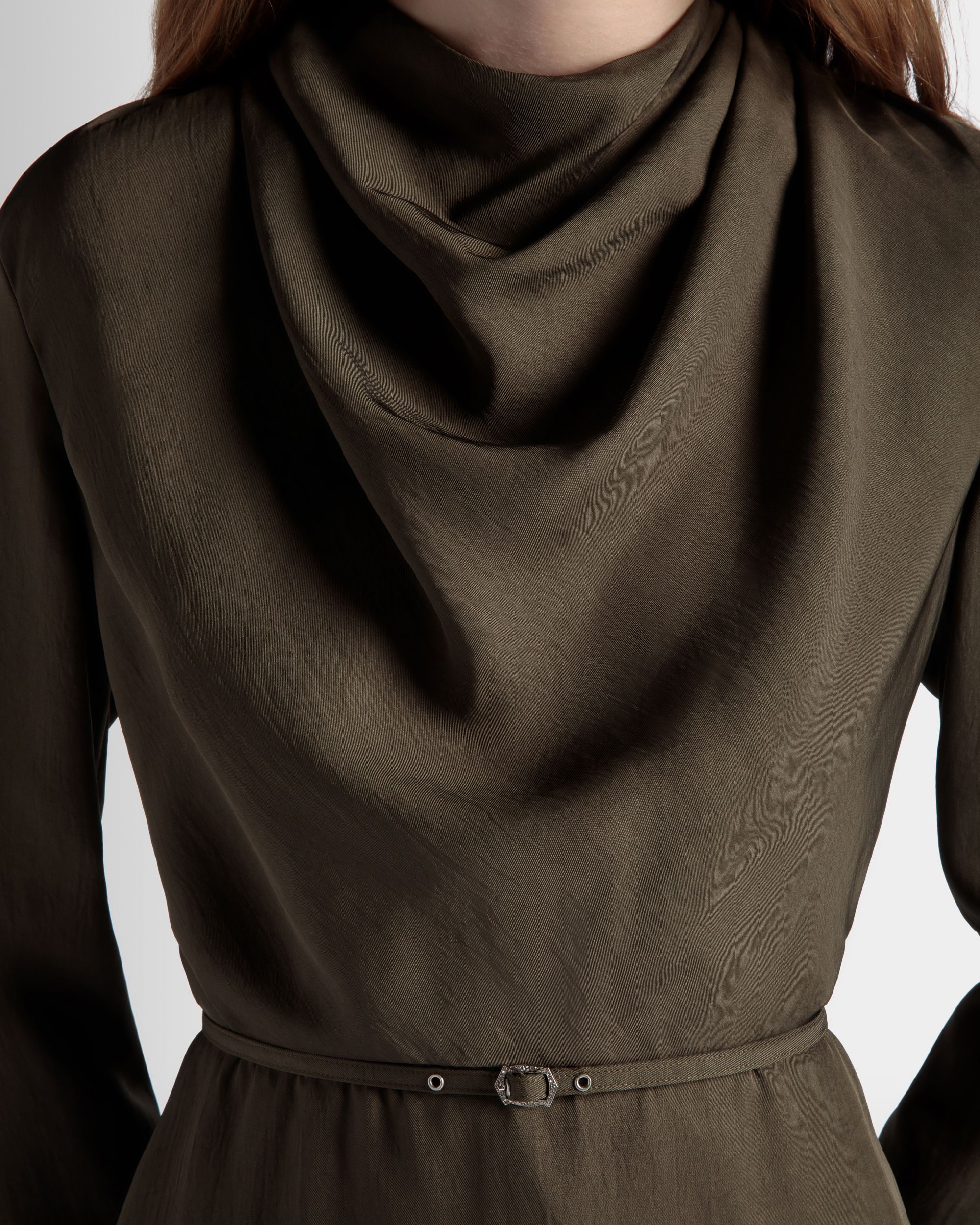 Midikleid Mit Gürtel Aus Fließendem Twill In Military Green - Damen - Bally - 04