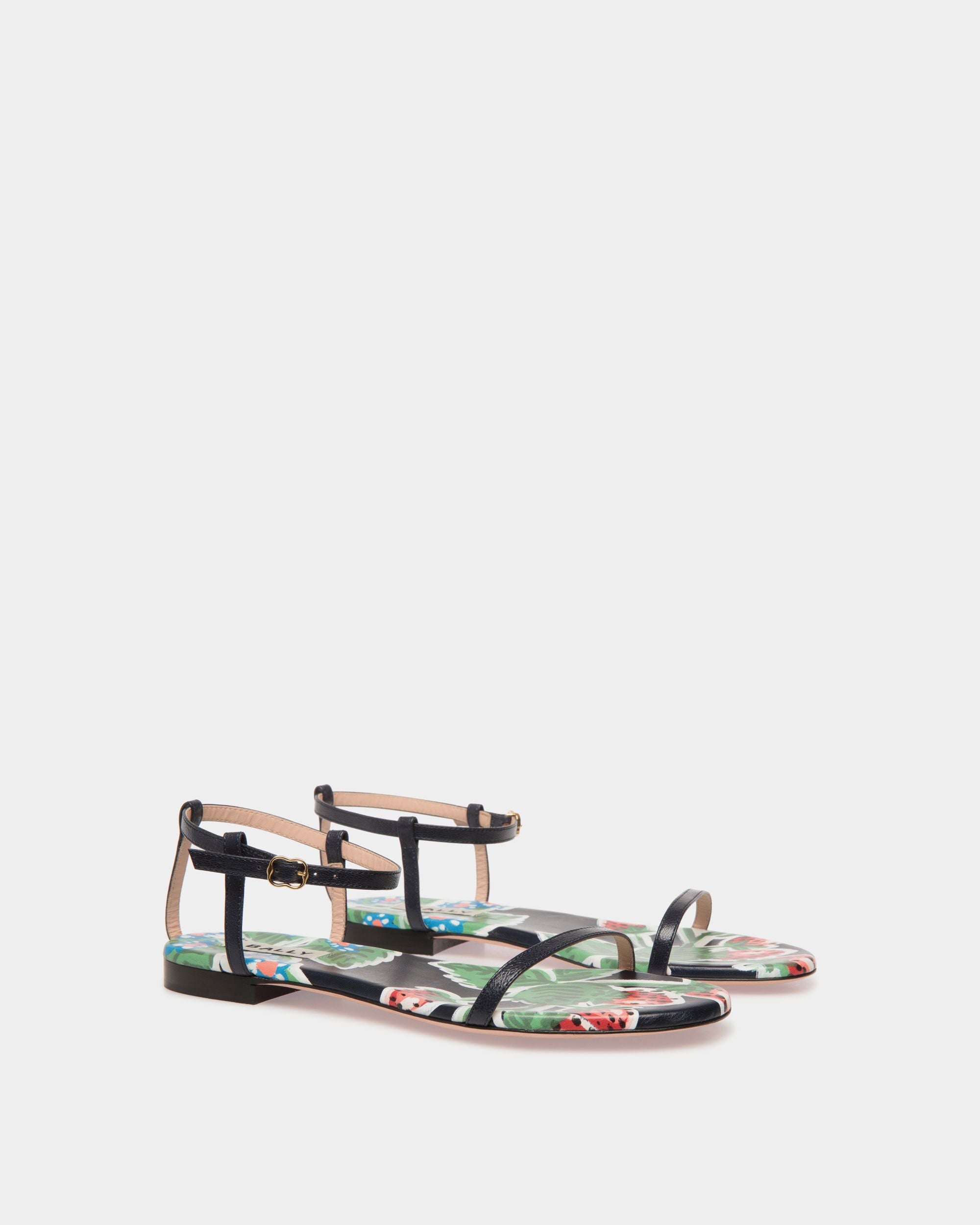 Katy Flat Sandale Aus Bedrucktem, Gebürstetem Leder In Strawberry - Damen - Bally - 03