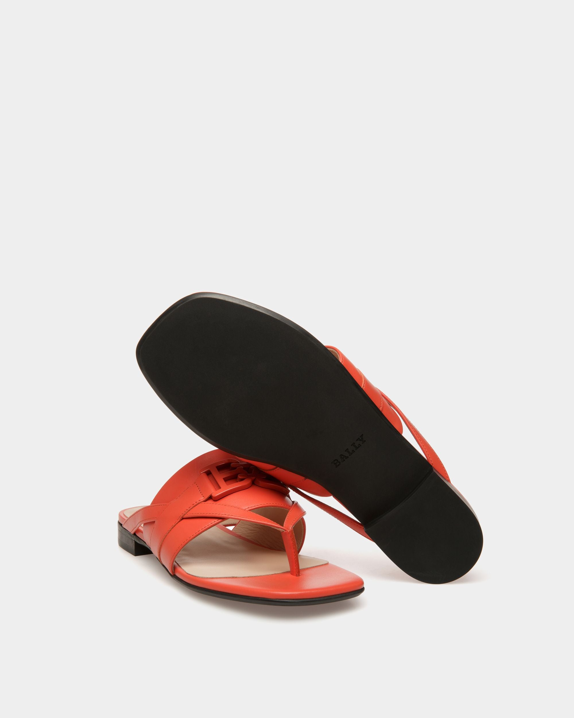 Flache Sandale B-Chain Aus Leder In Orange - Damen - Bally - 02