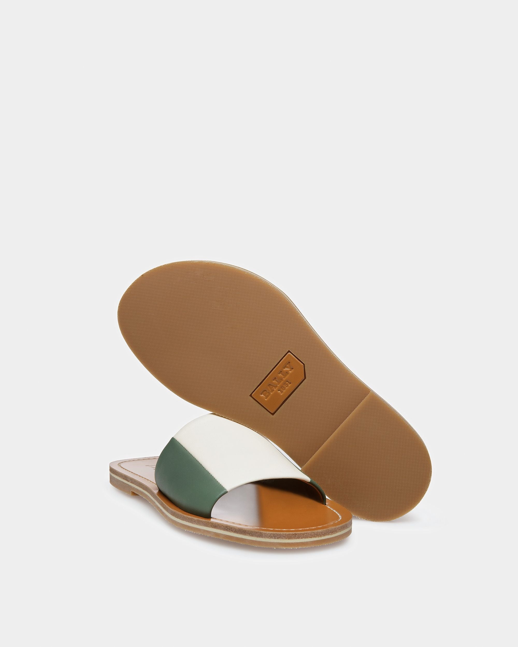 Bianka Slides Aus Leder In Salbeigrün Und Elfenbein - Damen - Bally - 05