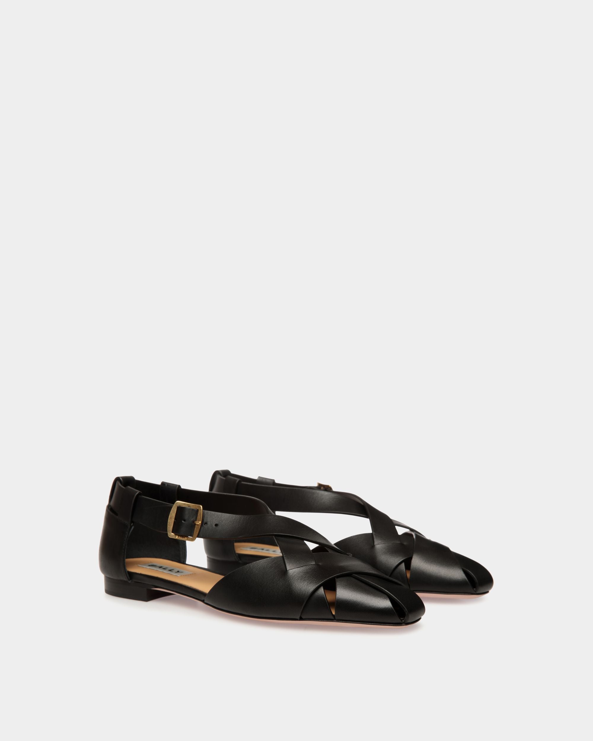 Sylt Flache Sandale Aus Gebürstetem Leder In Schwarz - Damen - Bally - 01