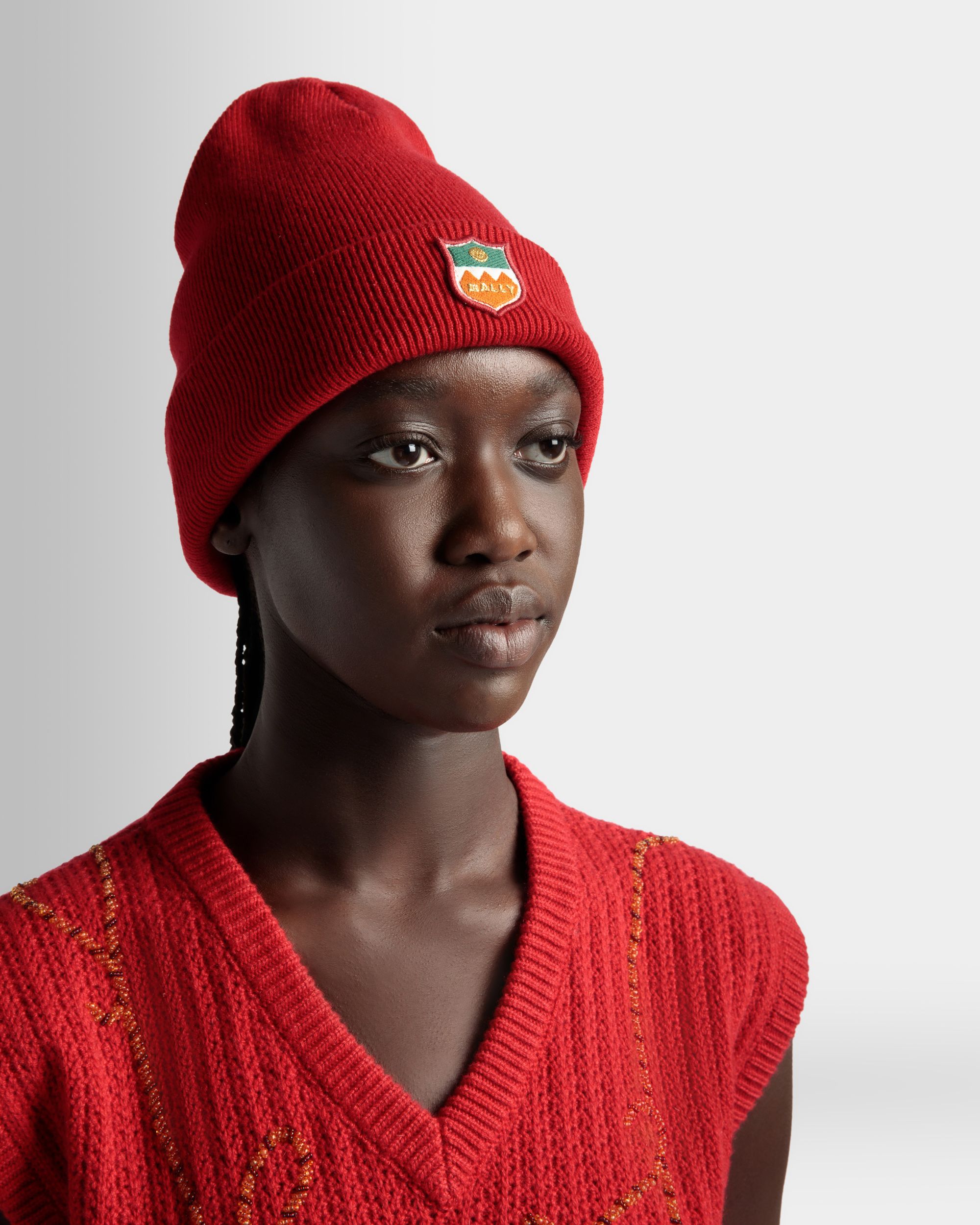 Beanie-Mütze Aus Kaschmir In Rot - Damen - Bally - 02