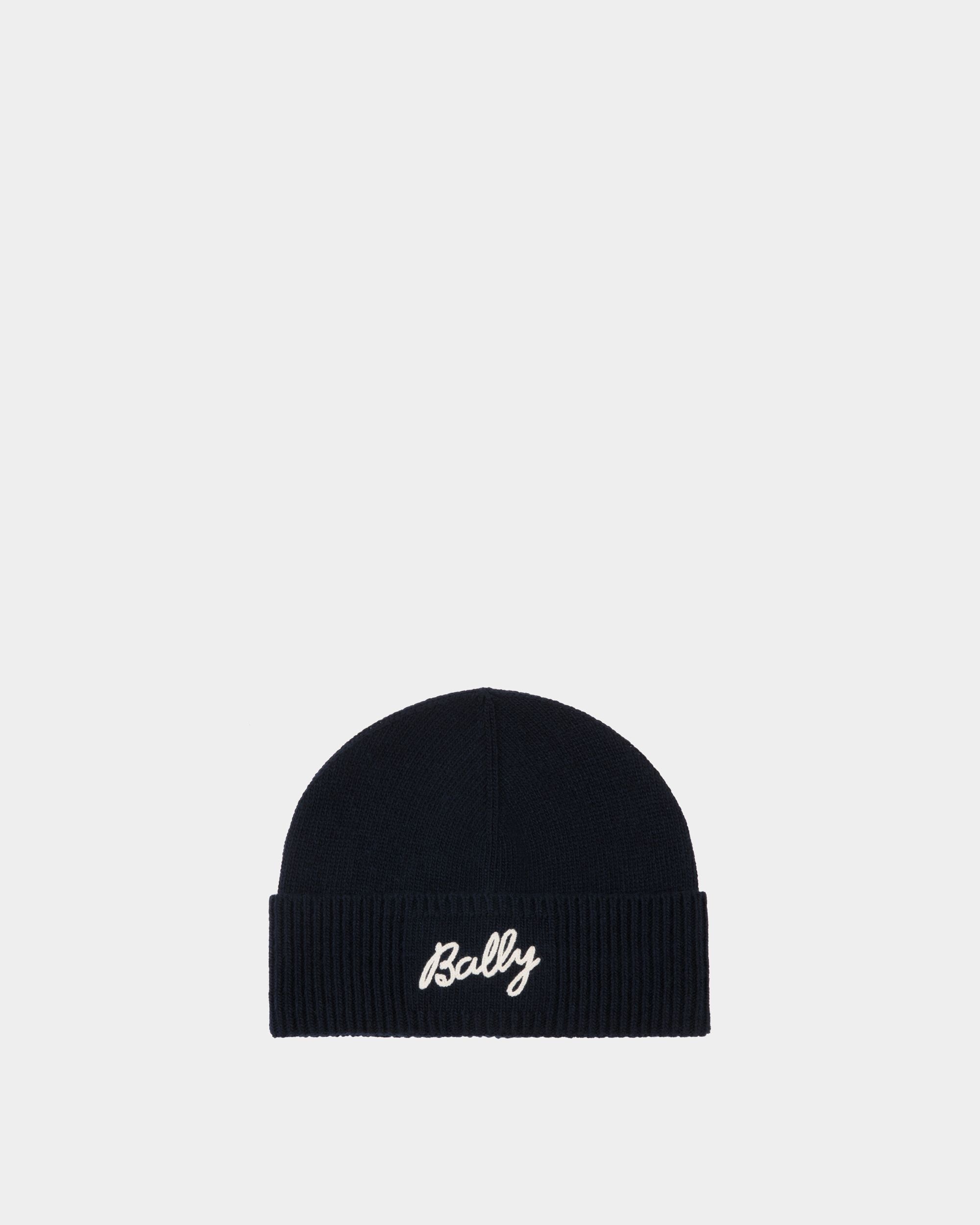 Beanie Aus Wolle In Navy Blue Mit Logo - Damen - Bally - 01