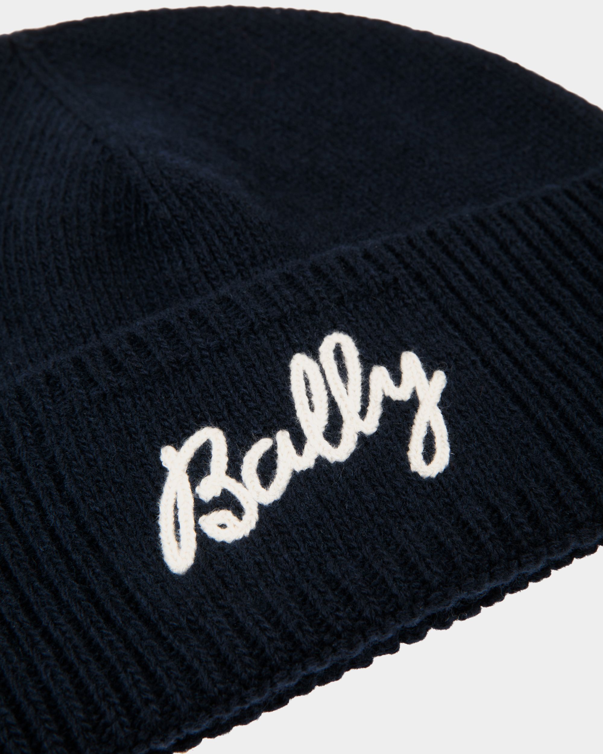 Beanie Aus Wolle In Navy Blue Mit Logo - Damen - Bally - 04