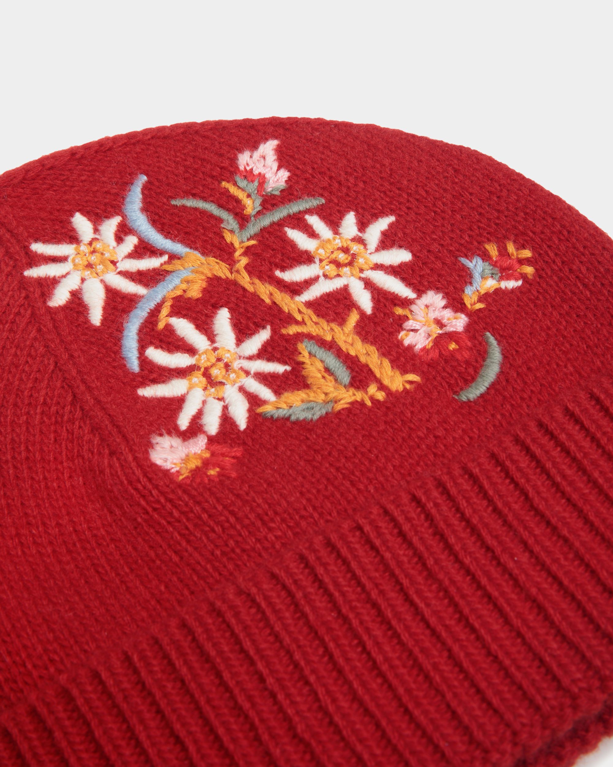 Winter Capsule Beanie Mit Alpenblumen Aus Wolle In Rot - Damen - Bally - 04