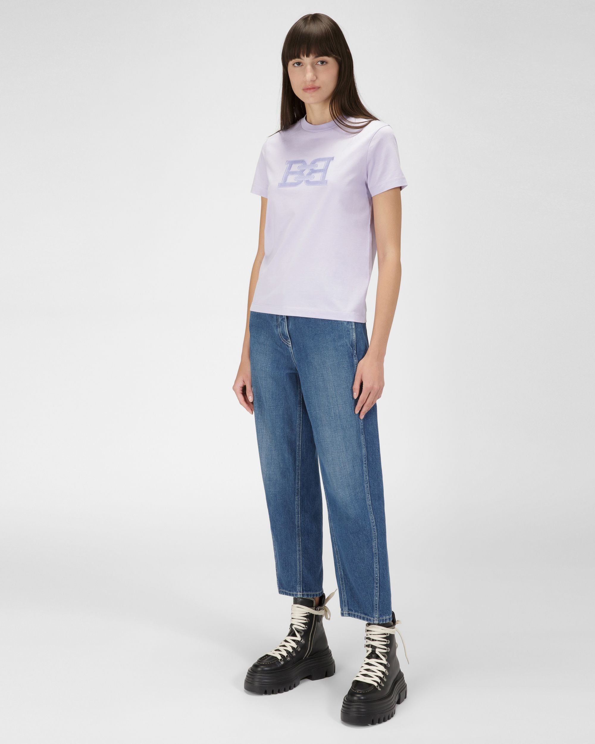 T-Shirt Aus Fliederfarbener Bio-Baumwolle - Damen - Bally - 05