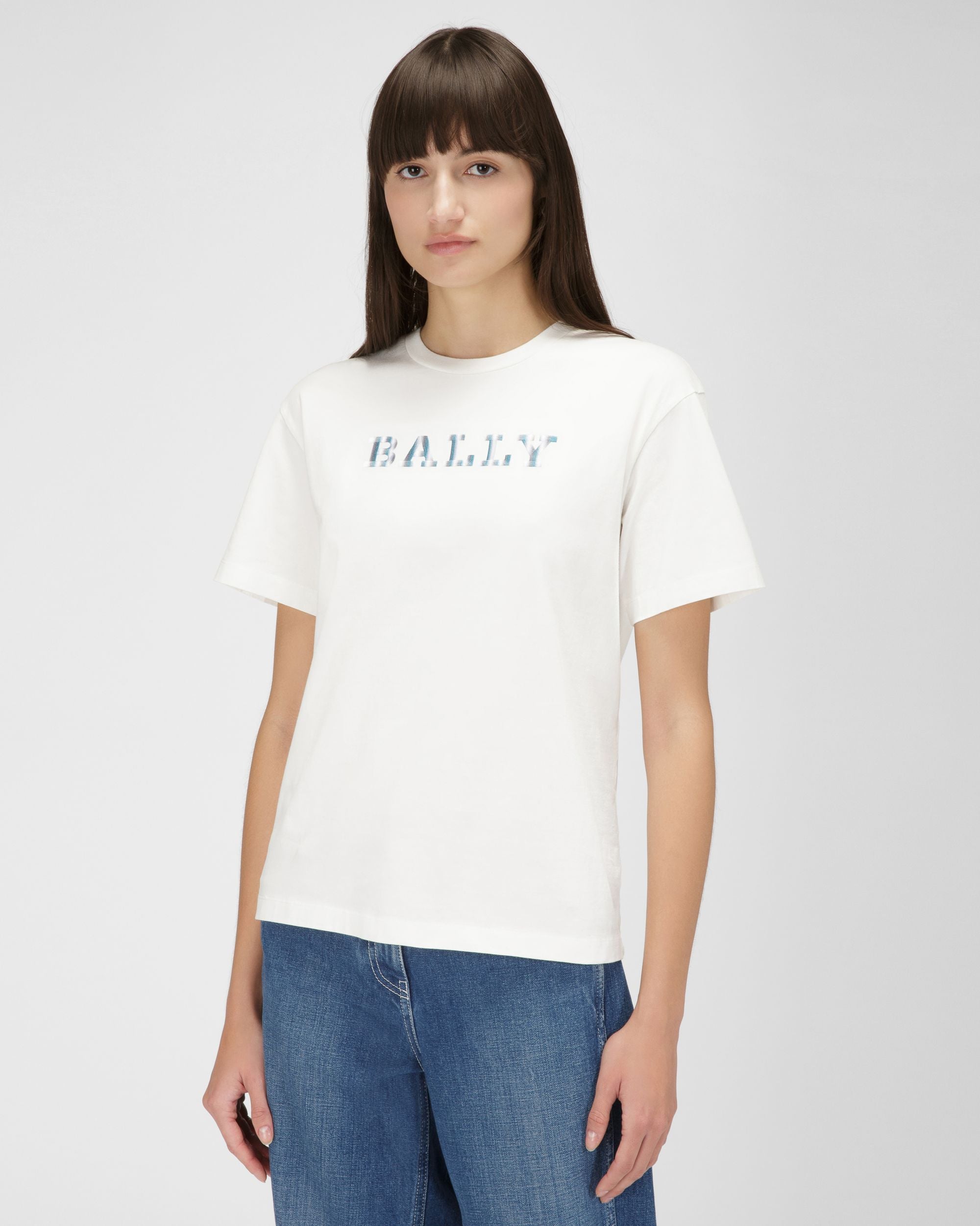 T-Shirt Aus Elfenbeinfarbener Bio-Baumwolle - Damen - Bally - 01