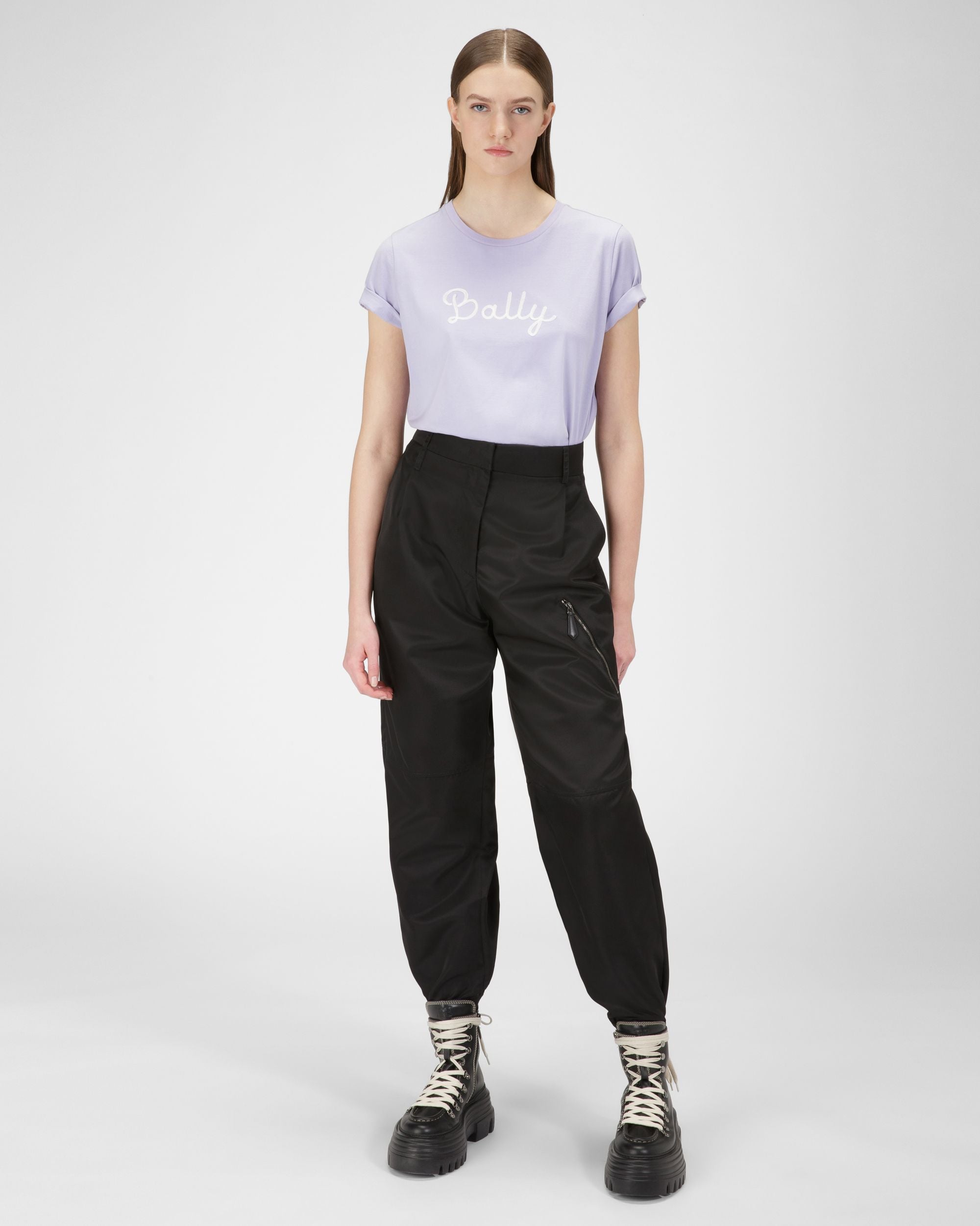 T-Shirt Aus Fliederfarbener Baumwolle - Damen - Bally - 05