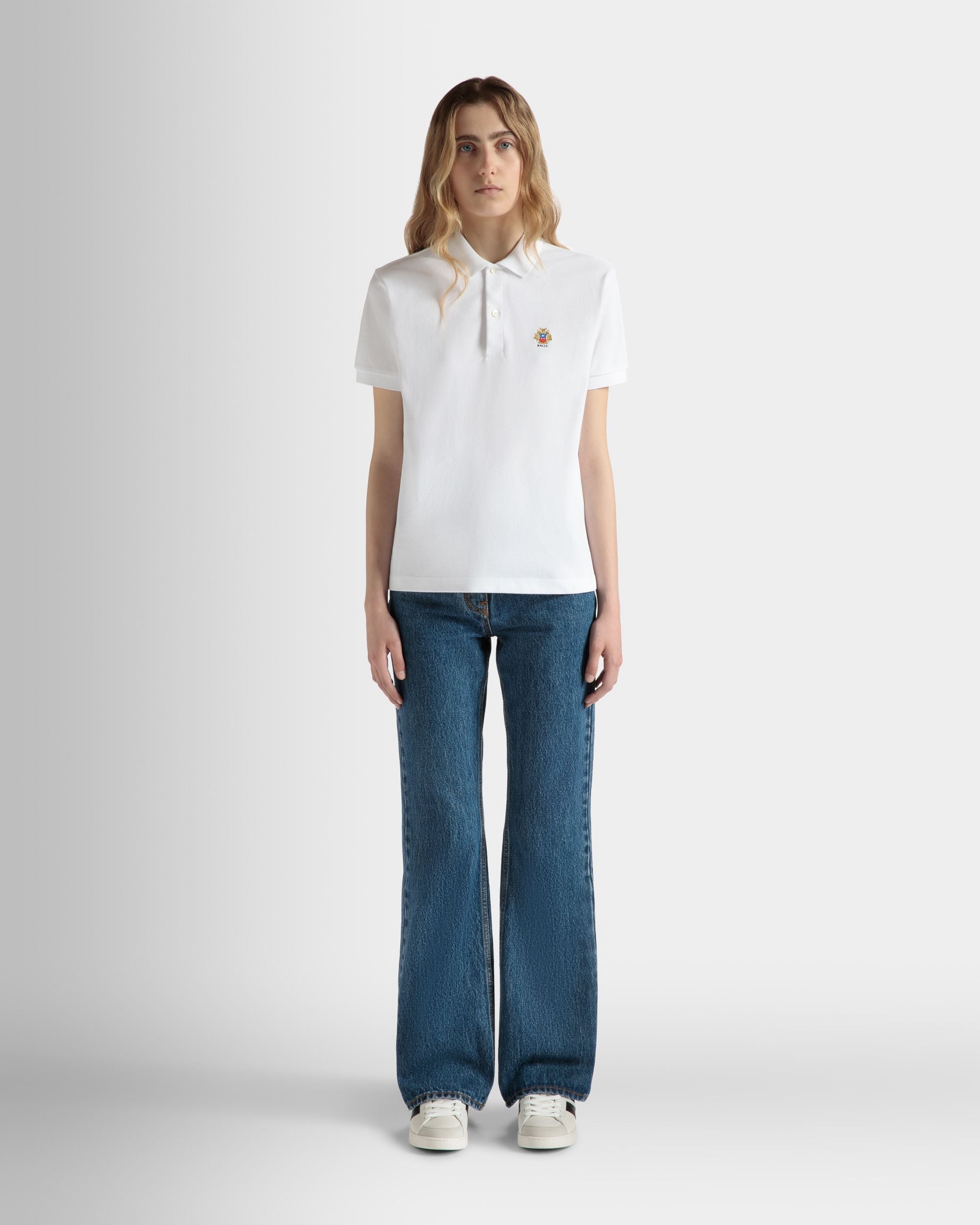 Kurzärmeliges Poloshirt Aus Baumwolle In Weiß - Damen - Bally - 02