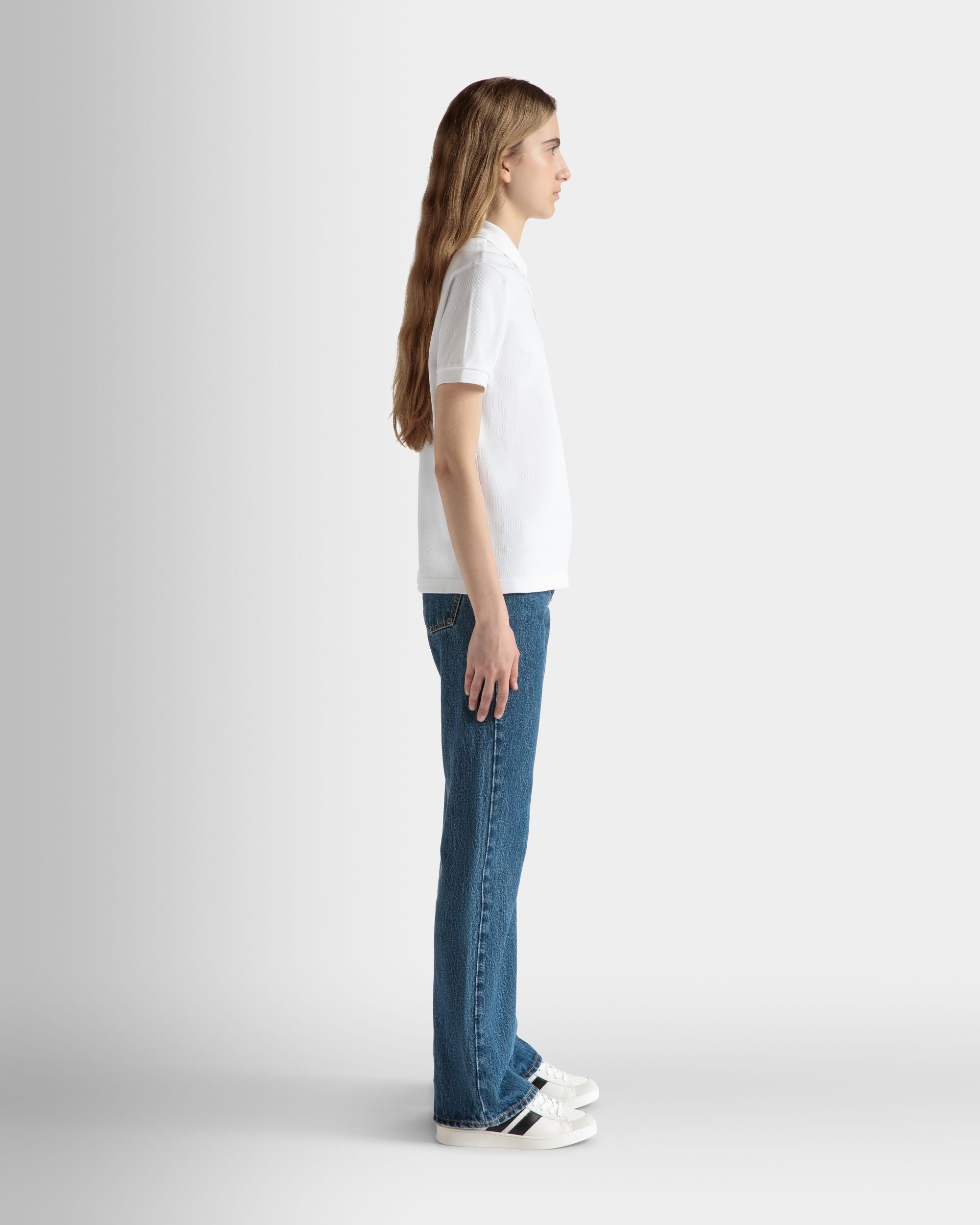 Kurzärmeliges Poloshirt Aus Baumwolle In Weiß - Damen - Bally - 05