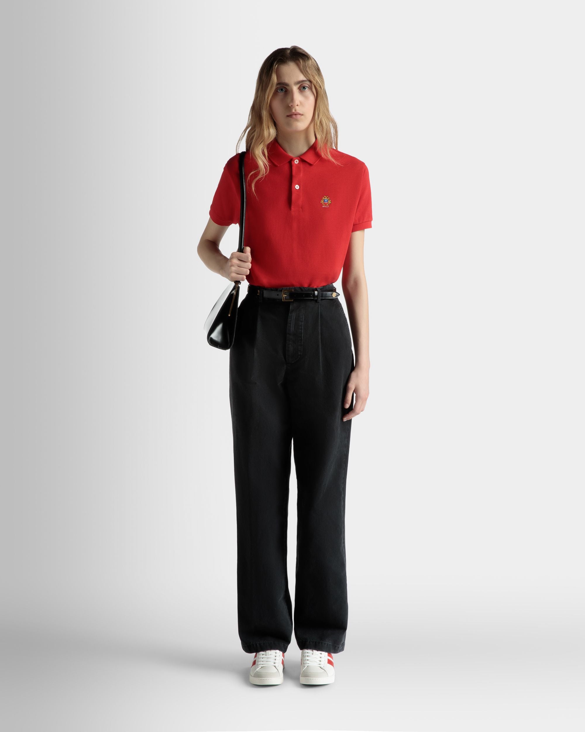 Kurzärmeliges Poloshirt Aus Baumwolle In Rot - Damen - Bally - 02