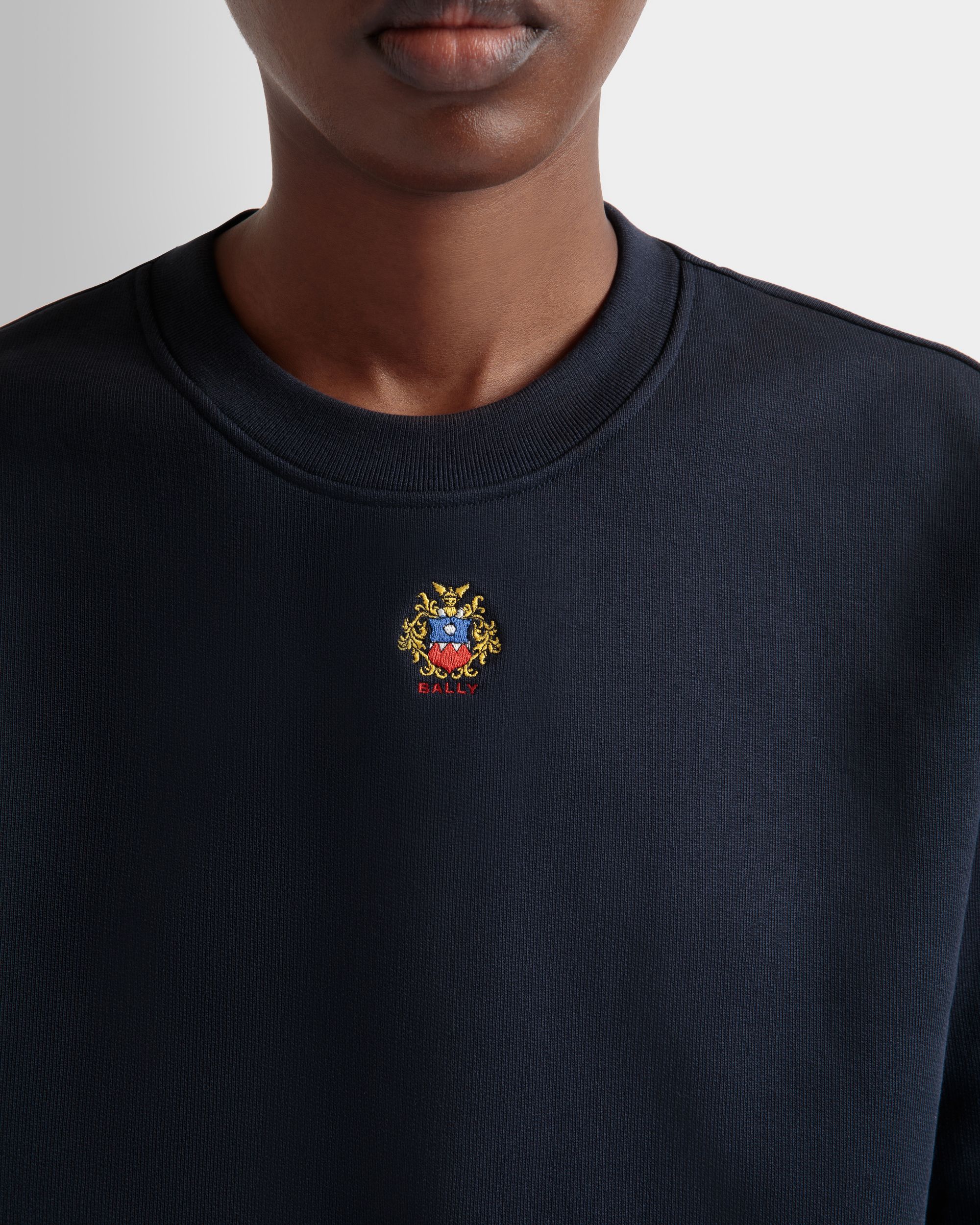 Rundhalspullover Aus Baumwolle In Navy Blue Mit Bally Crest Logo - Damen - Bally - 01