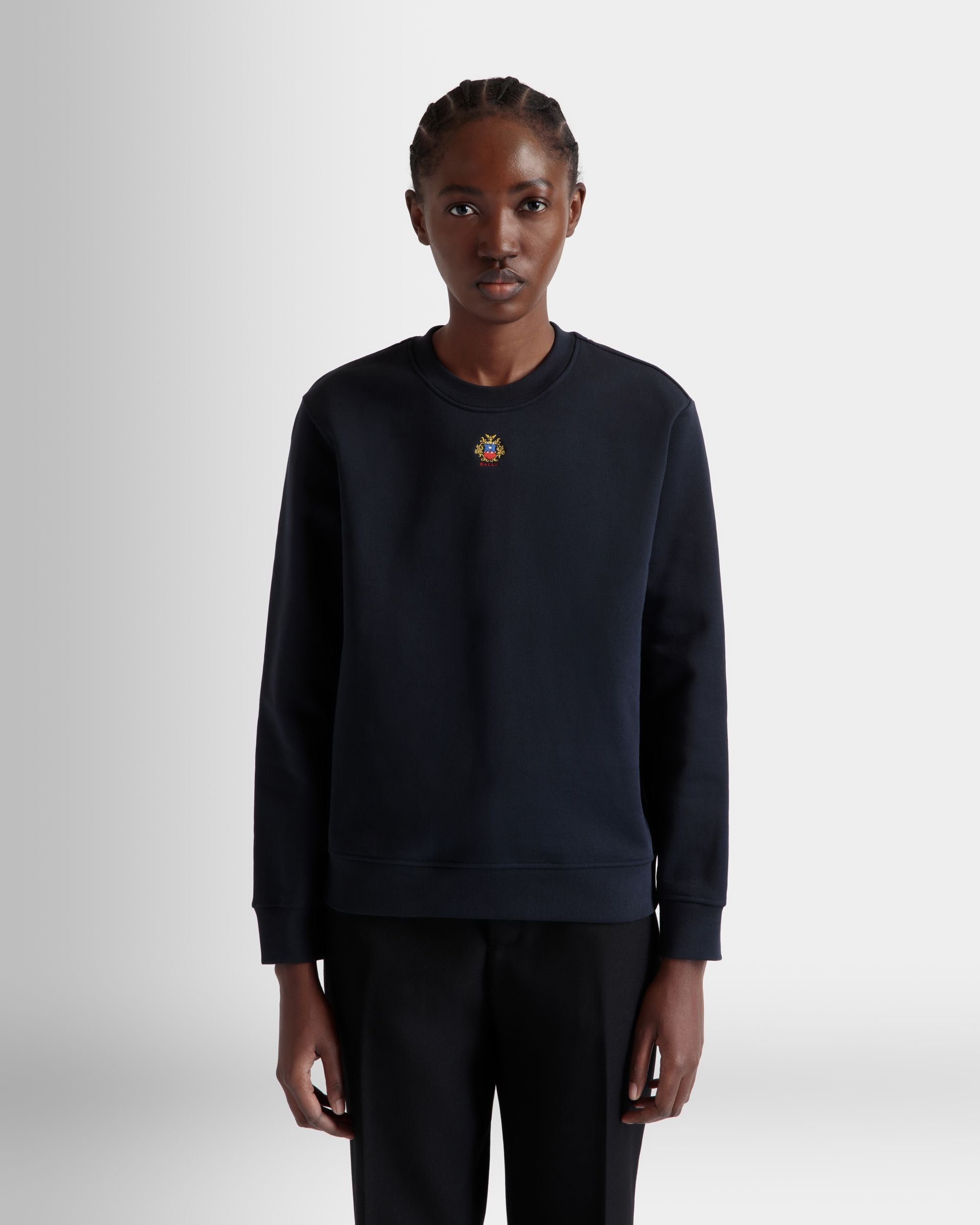 Rundhalspullover Aus Baumwolle In Navy Blue Mit Bally Crest Logo - Damen - Bally - 05