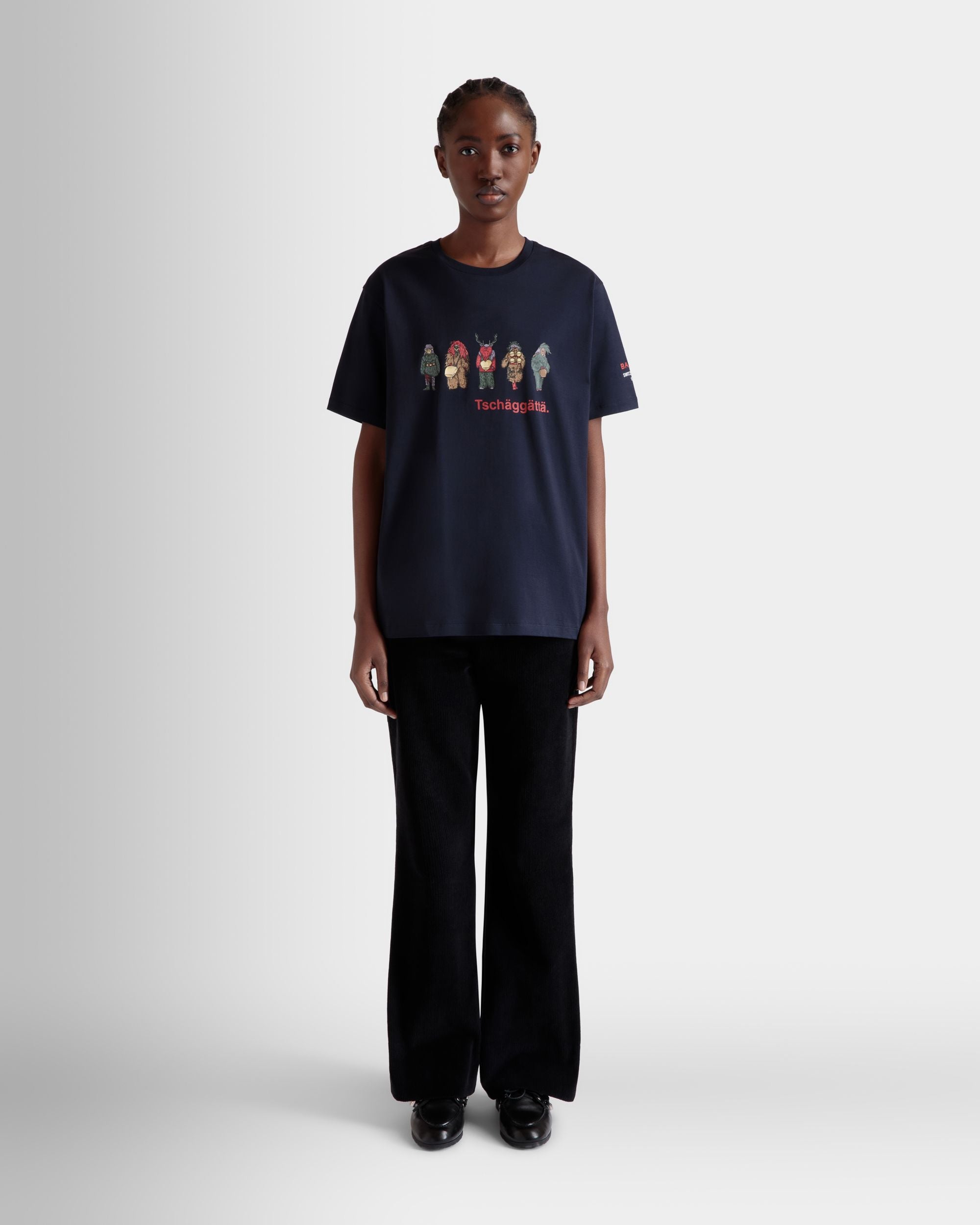 T-Shirt Aus Baumwolle In Navy Blue Mit Forest Mask-Print - Damen - Bally - 02